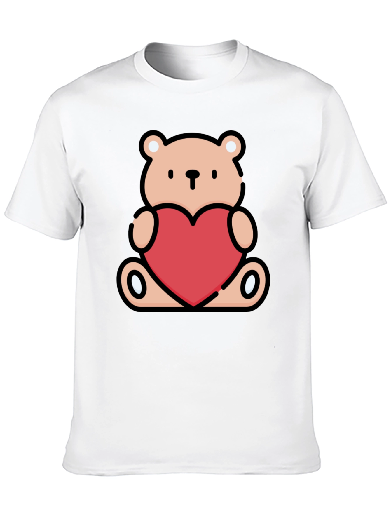 Cute Teddy Bear Heart Graphic Tee - Black