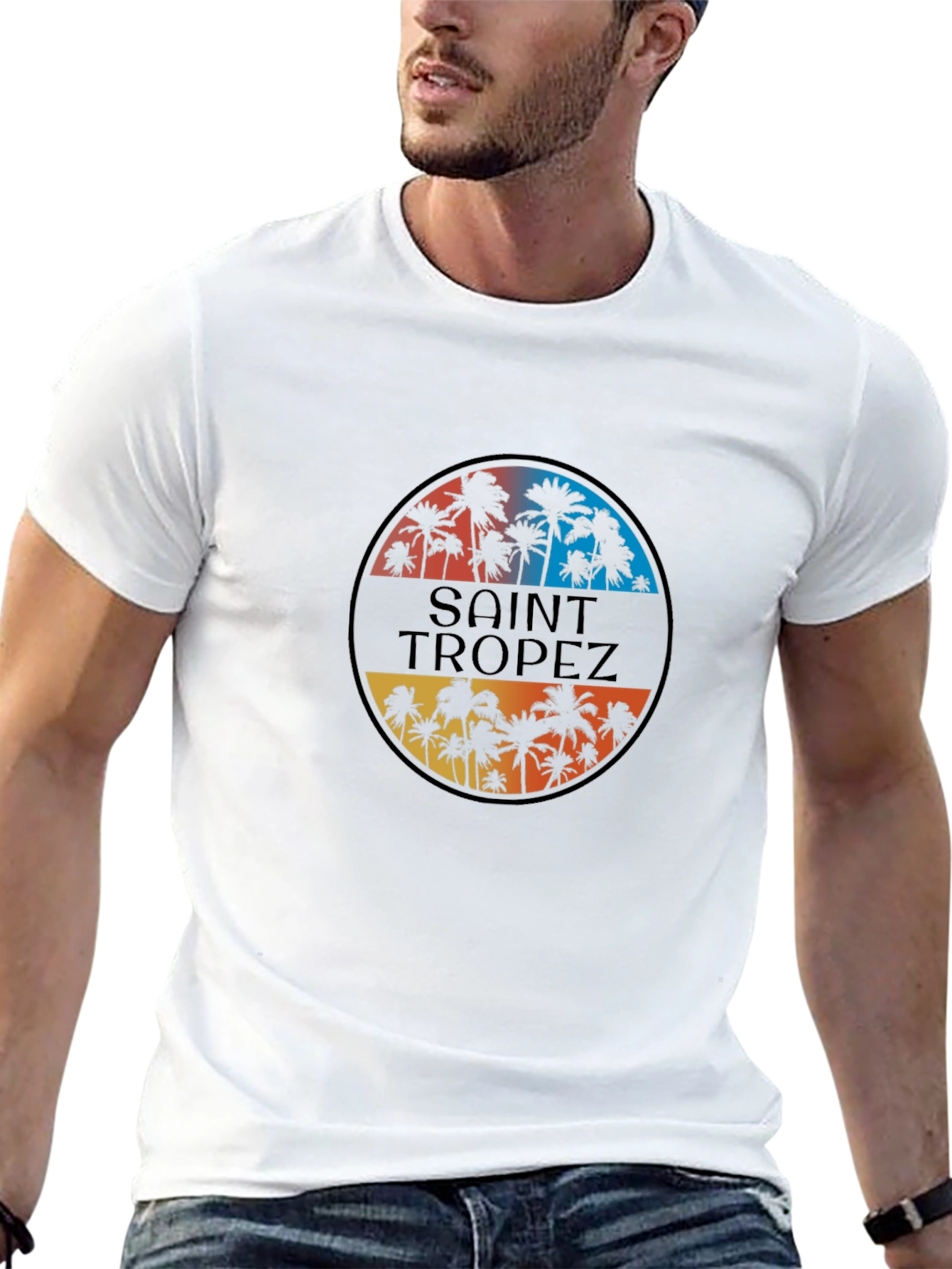 Saint Tropez Palm Tee - Retro Style