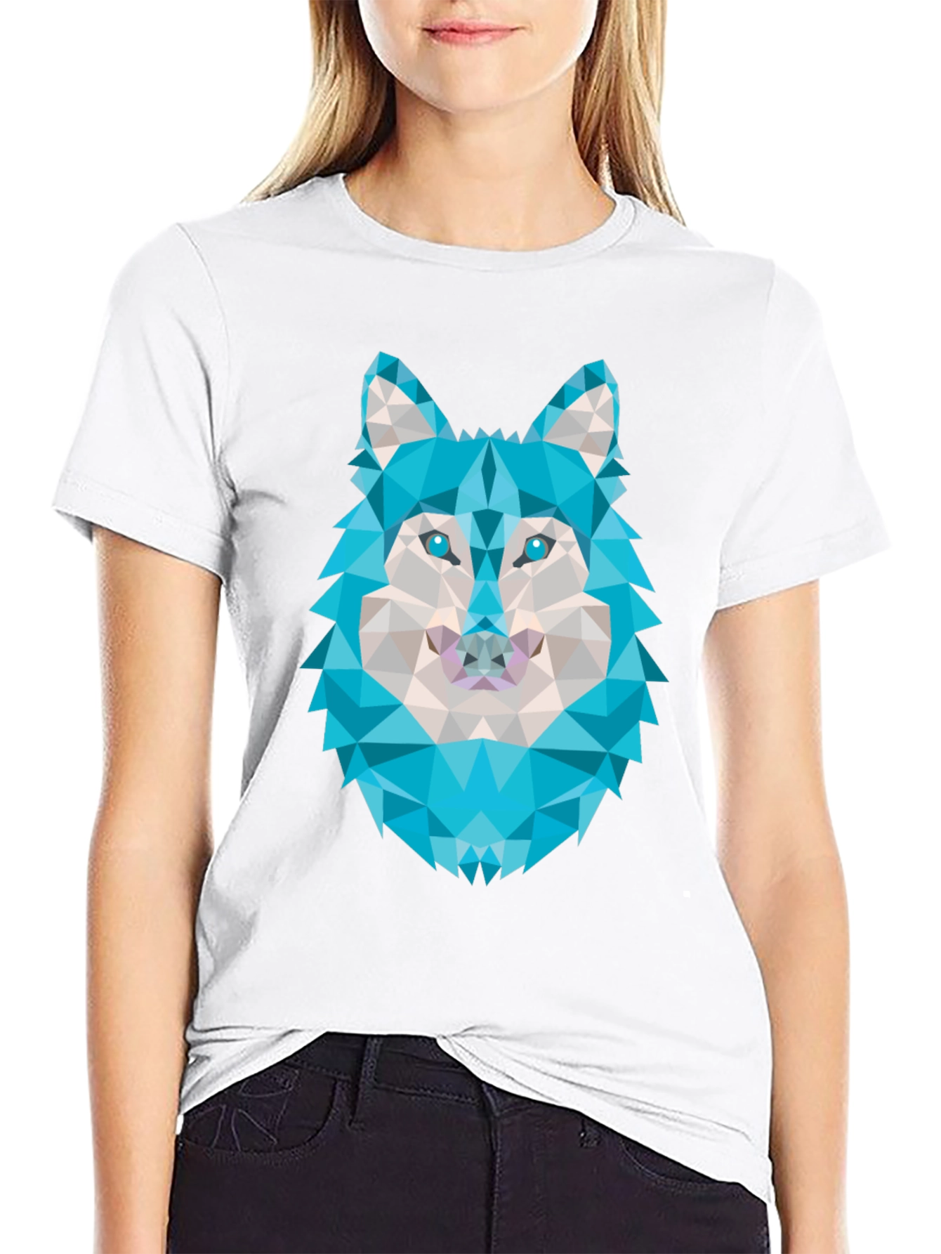 Geometric Wolf Graphic Tee - Black