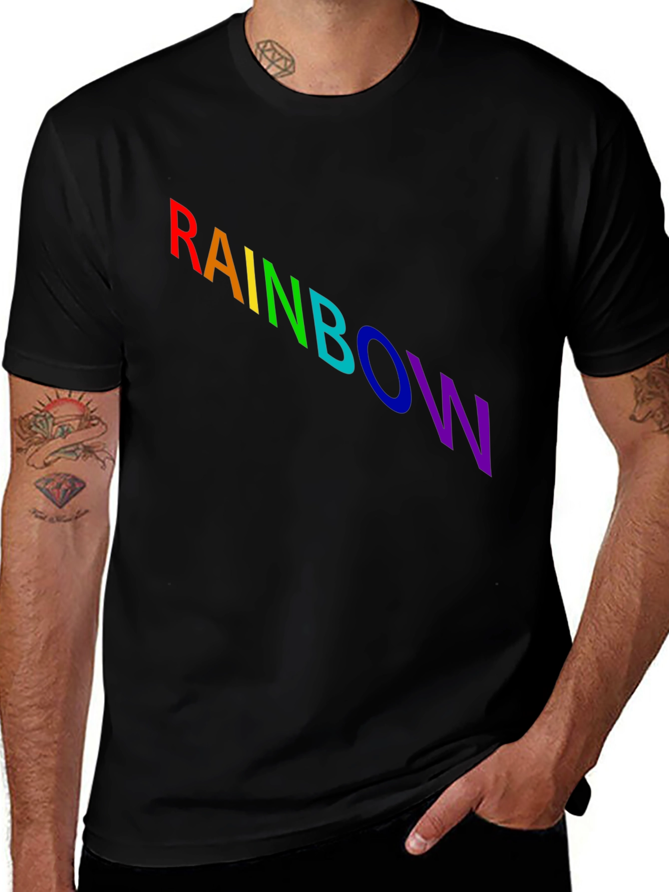 Rainbow Graphic Black T-Shirt Casual Wear