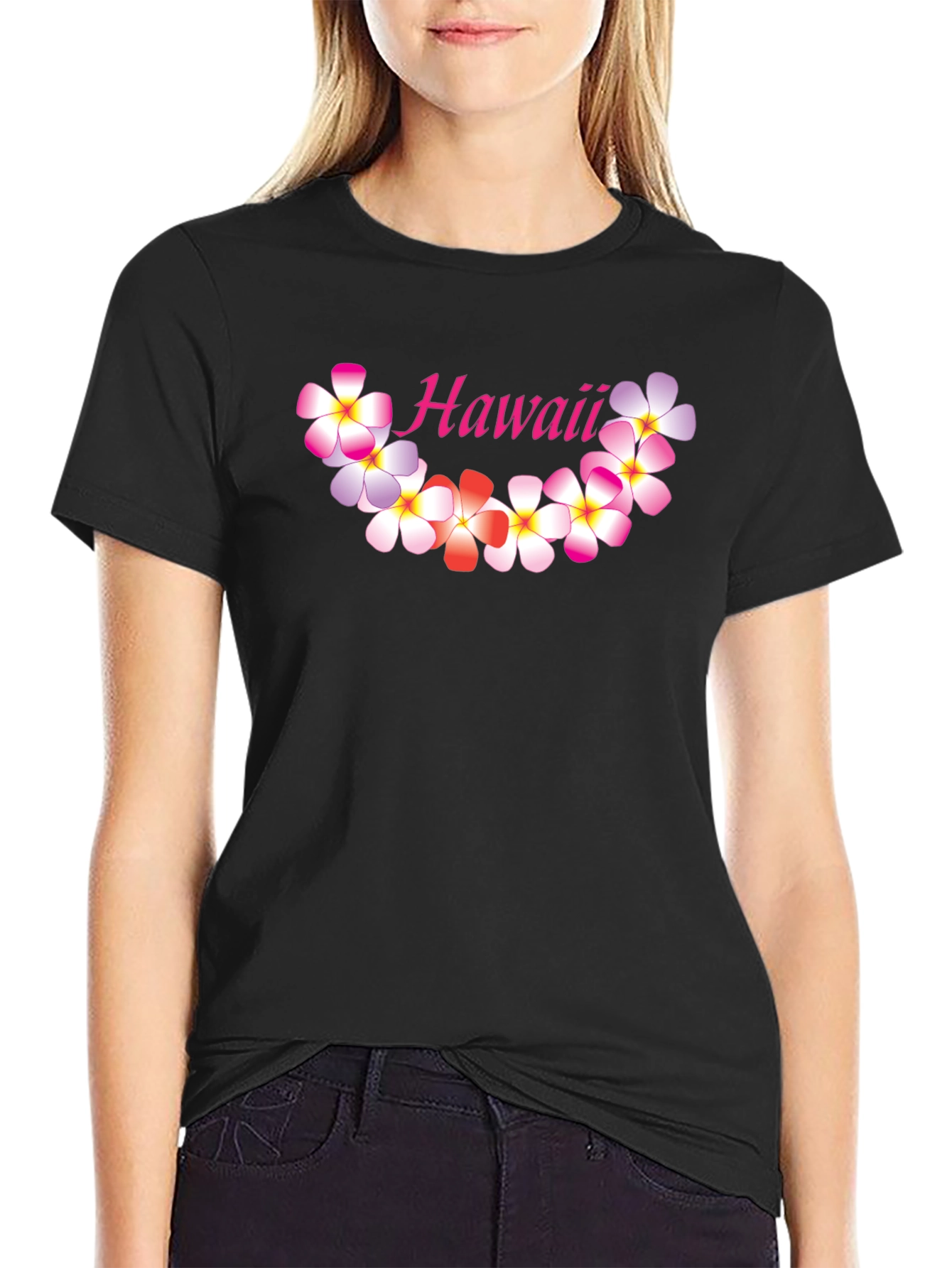 Hawaii Floral Graphic Black T-Shirt