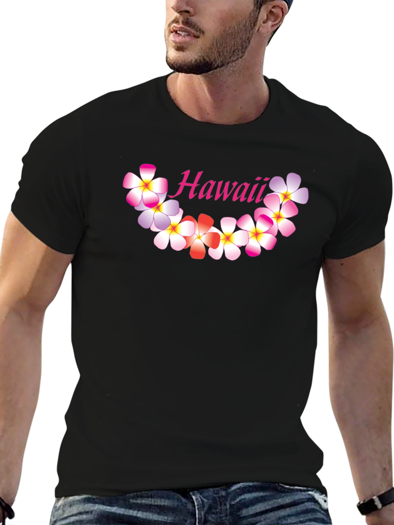 Hawaii Floral Graphic Black T-Shirt