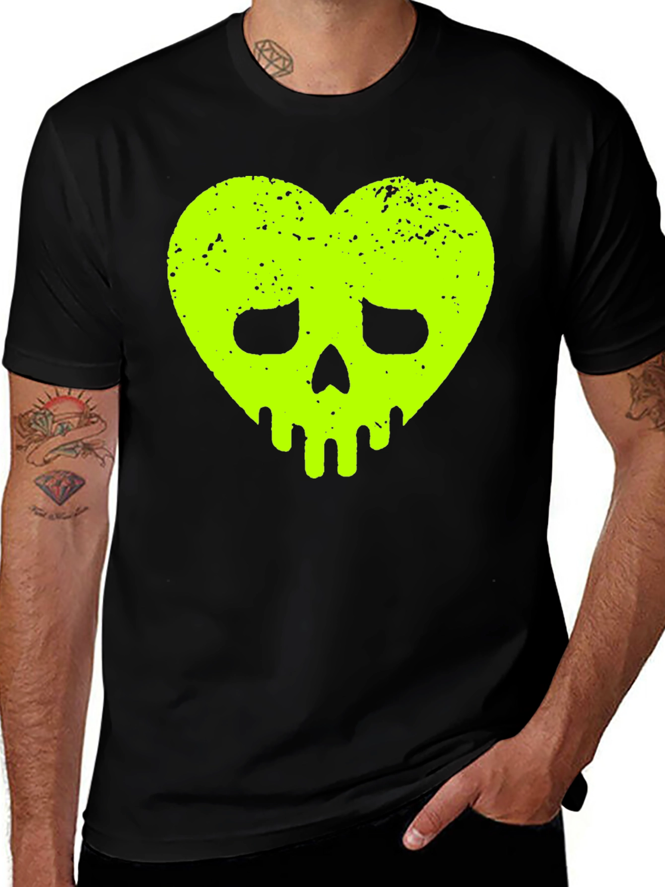 Heart Skull Graphic Tee - Black