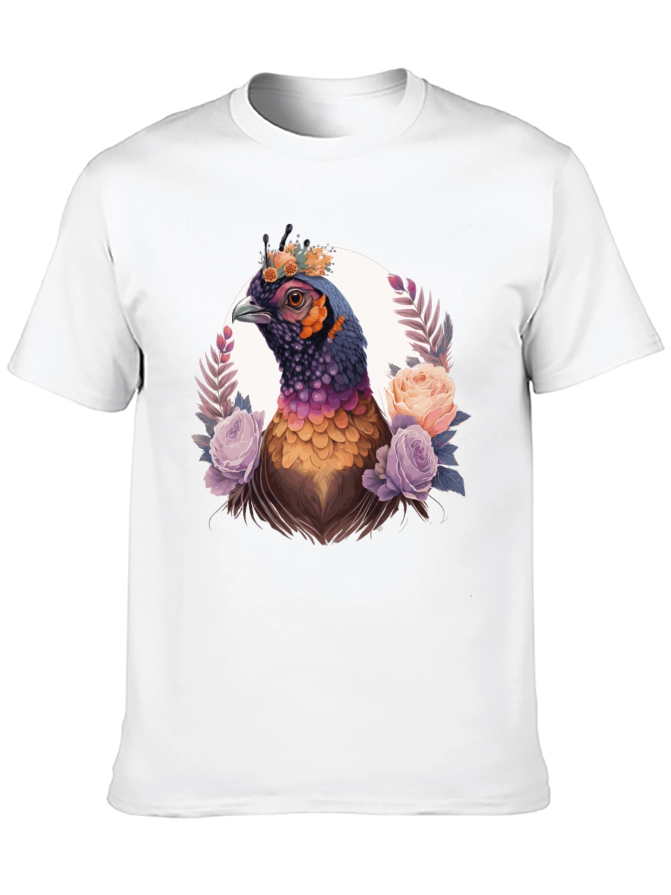 Floral Pheasant Graphic Tee - Black Unisex T-Shirt