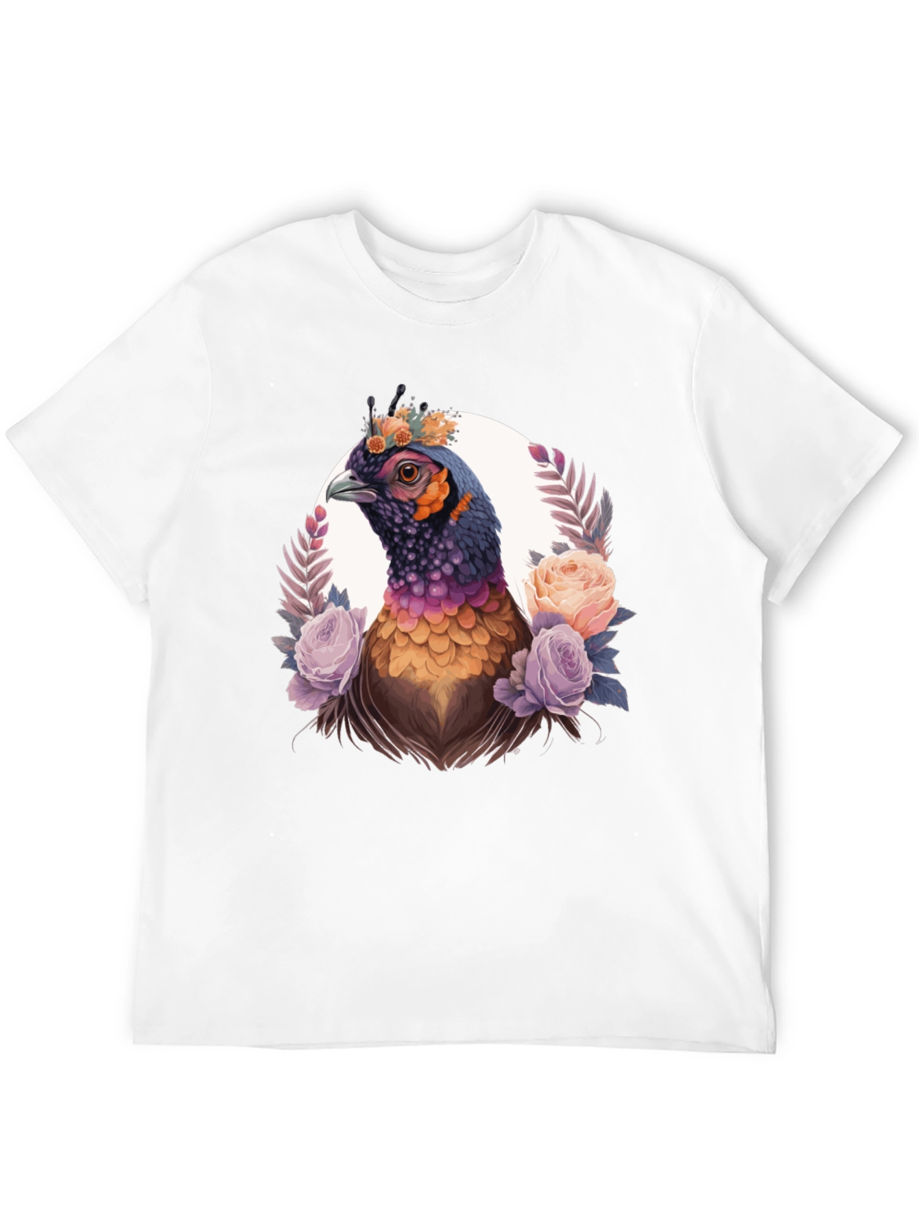 Floral Pheasant Graphic Tee - Black Unisex T-Shirt