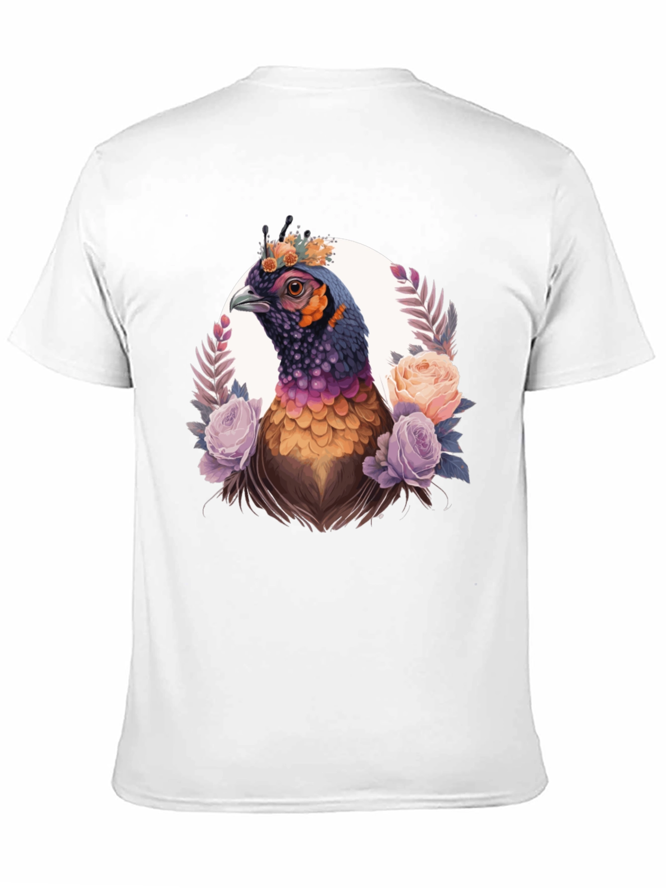 Floral Pheasant Graphic Tee - Black Unisex T-Shirt