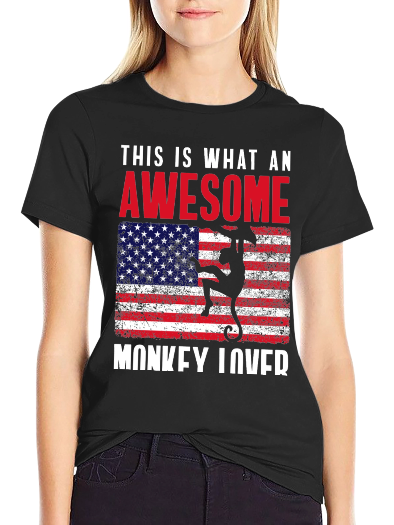 Awesome Monkey Lover USA Flag Graphic Tee