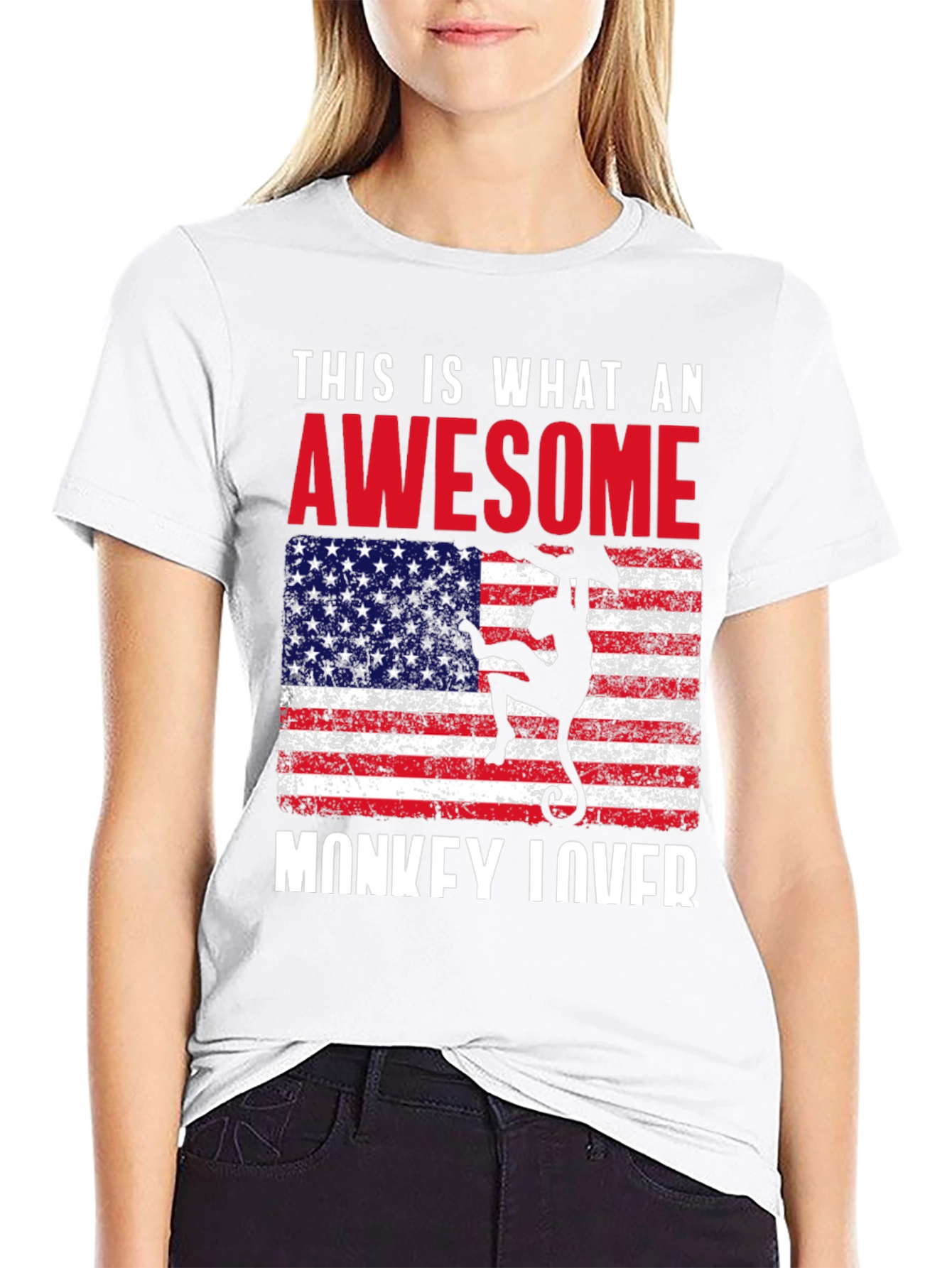 Awesome Monkey Lover USA Flag Graphic Tee
