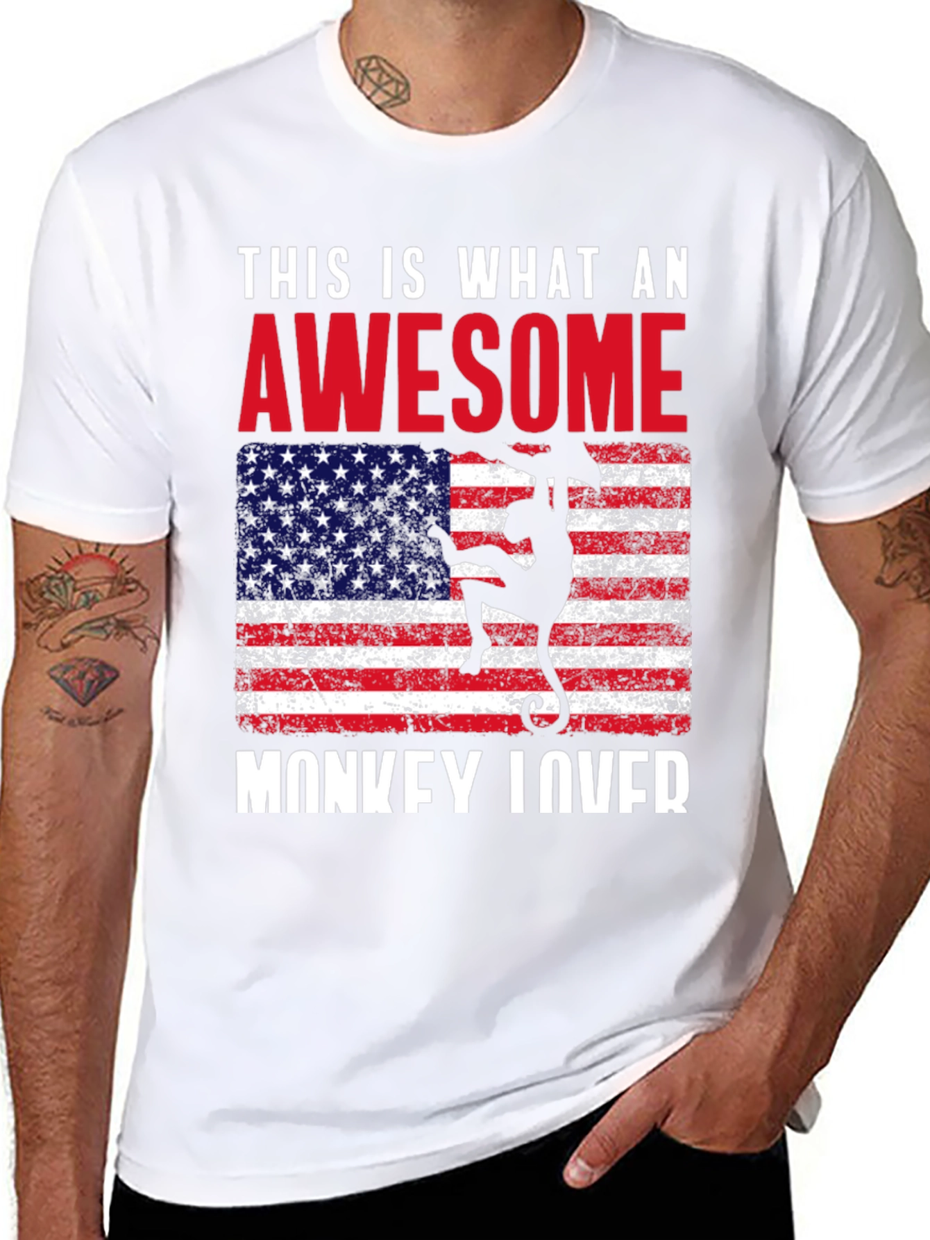 Awesome Monkey Lover USA Flag Graphic Tee