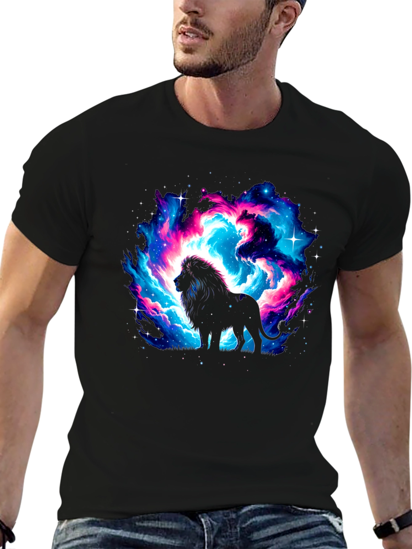 Galaxy Lion Graphic Black T-Shirt