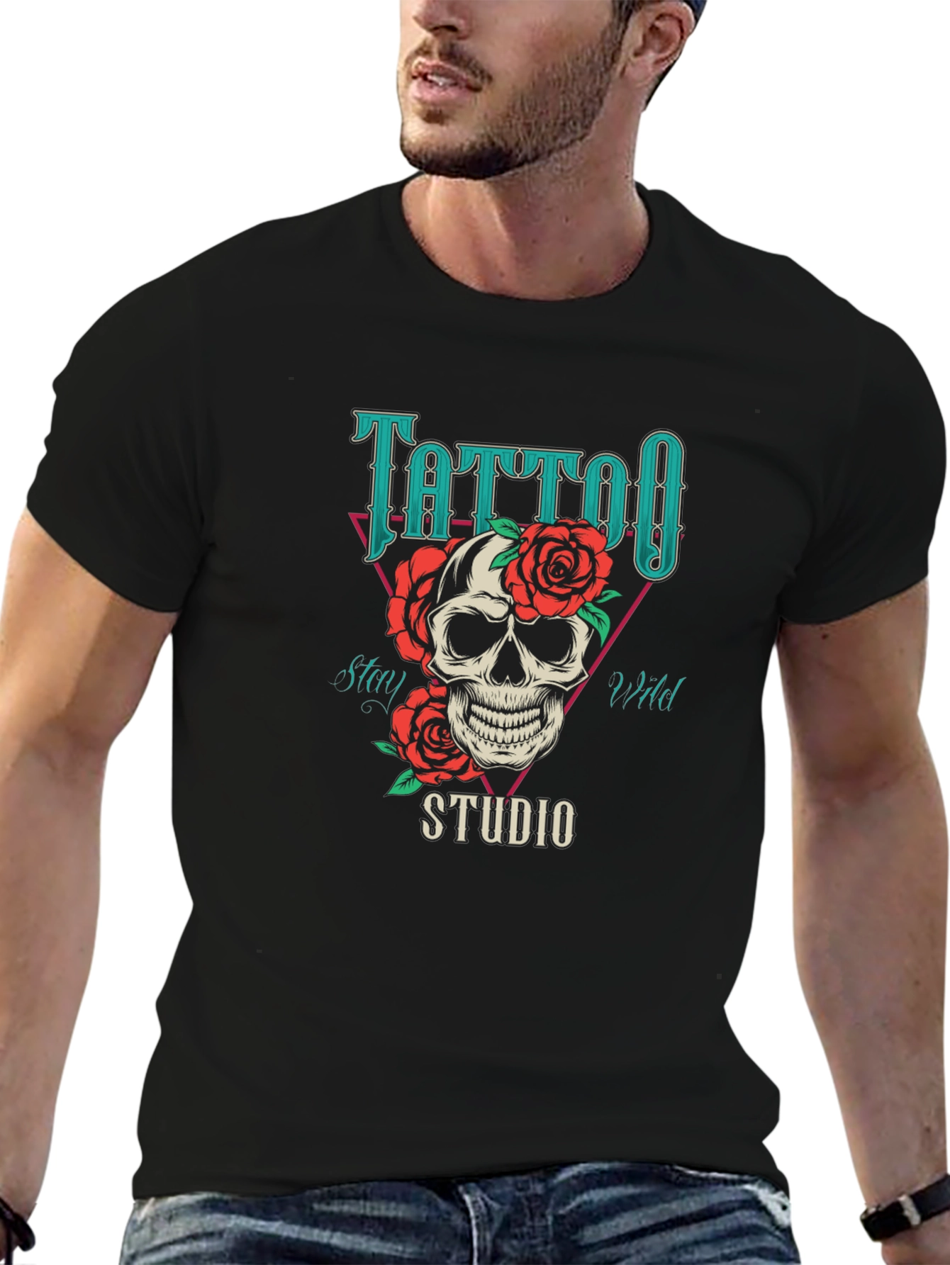 Tattoo Studio Skull Rose Graphic T-Shirt