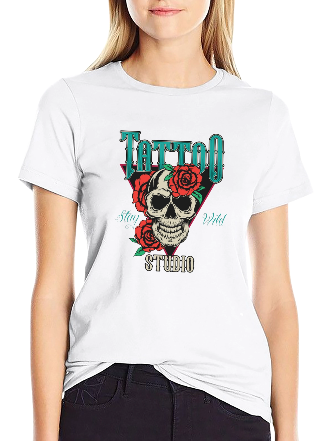 Tattoo Studio Skull Rose Graphic T-Shirt
