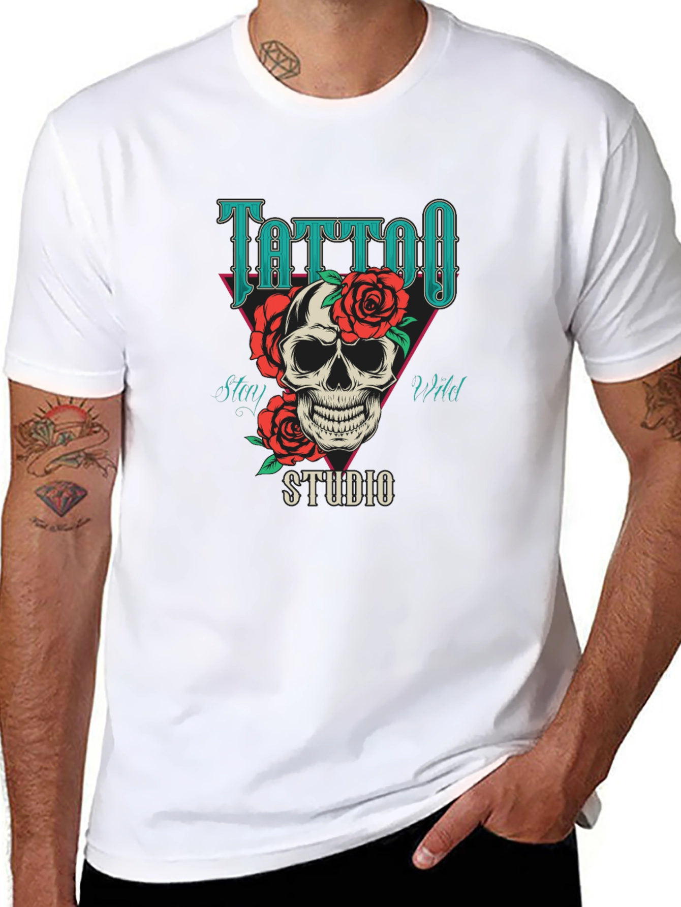 Tattoo Studio Skull Rose Graphic T-Shirt