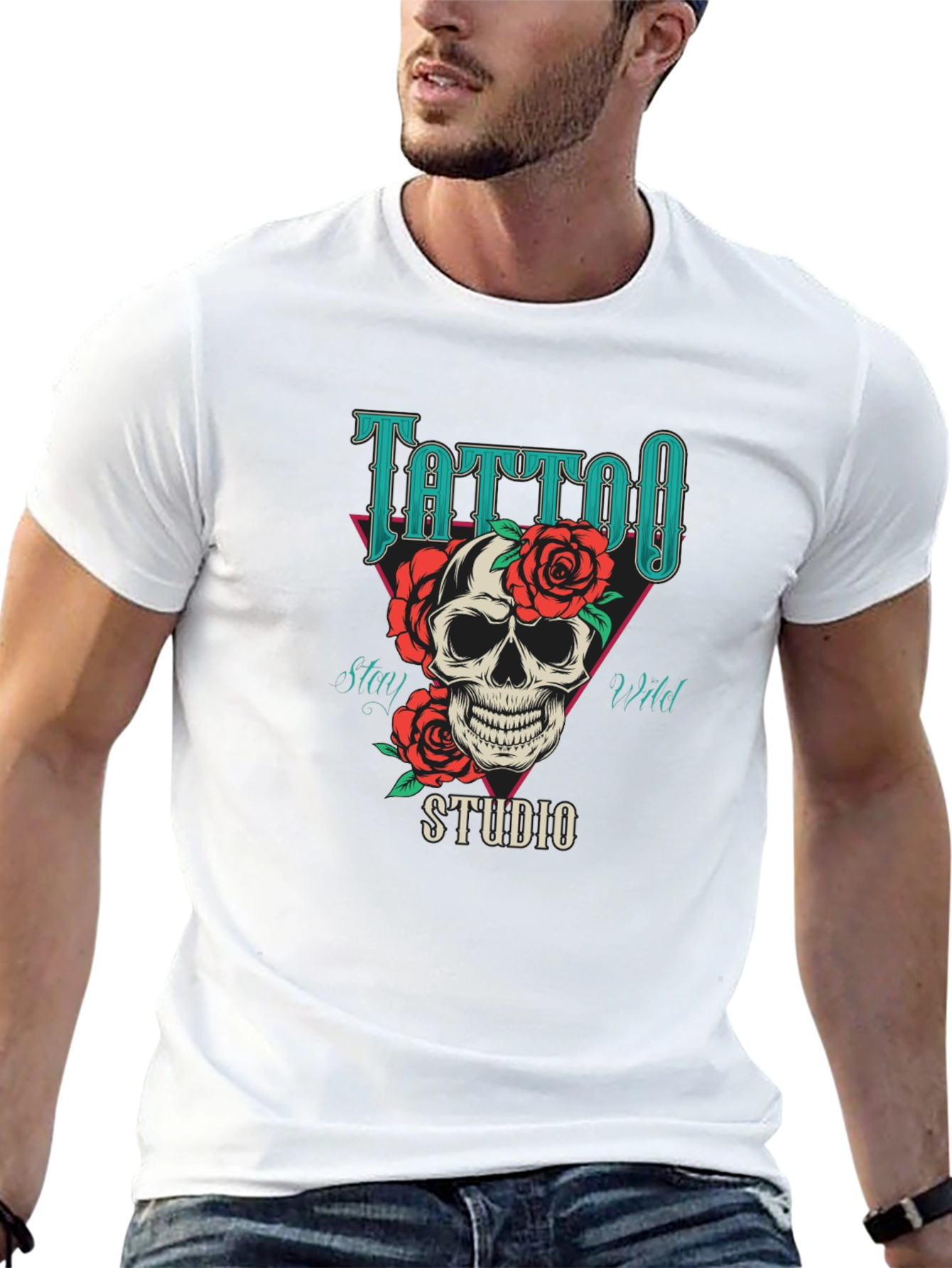 Tattoo Studio Skull Rose Graphic T-Shirt