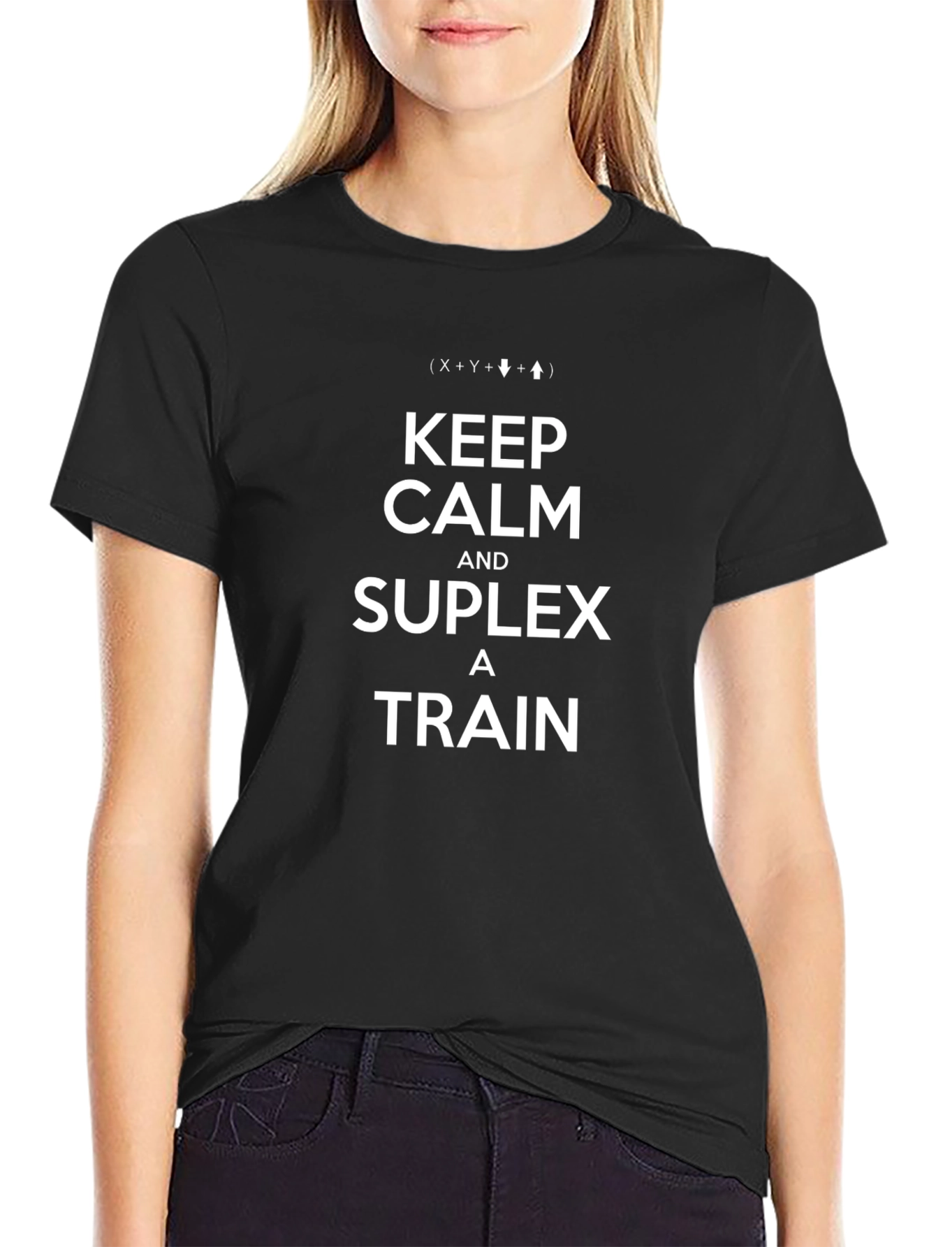 Keep Calm and Suplex a Train Black T-Shirt