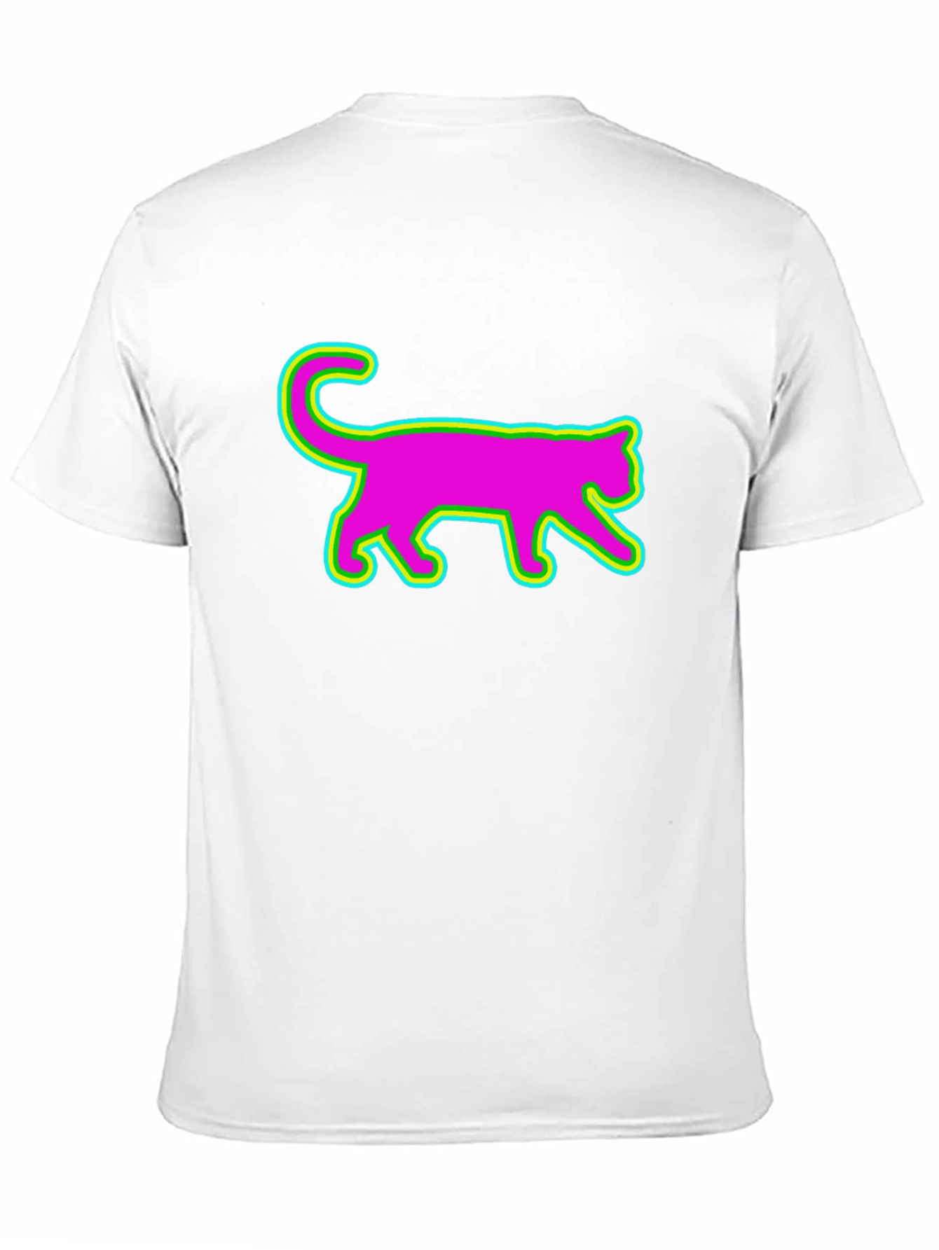 Vibrant Neon Cat Graphic Tee - Black