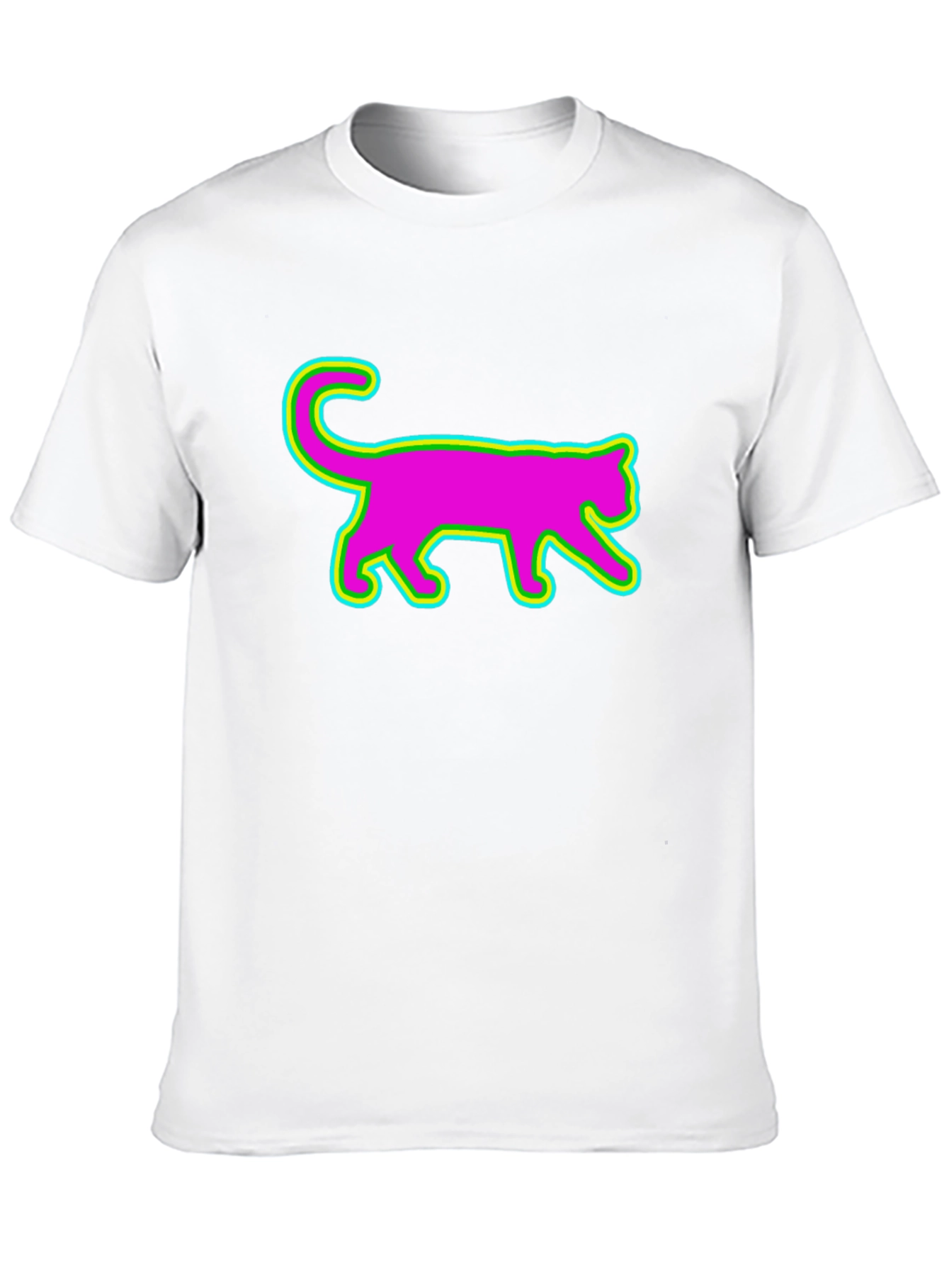 Vibrant Neon Cat Graphic Tee - Black