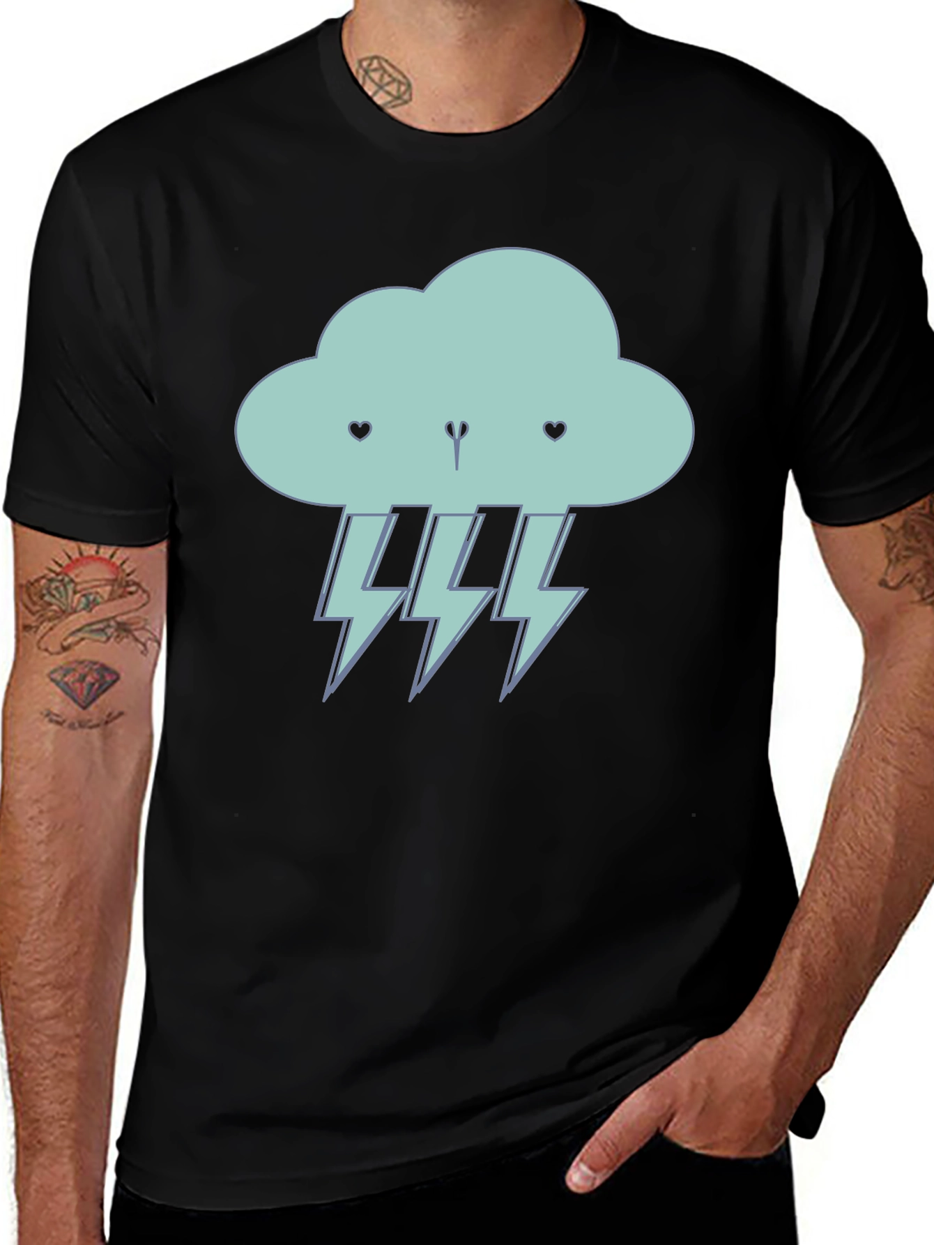 Cartoon Cloud Lightning Bolt T-Shirt