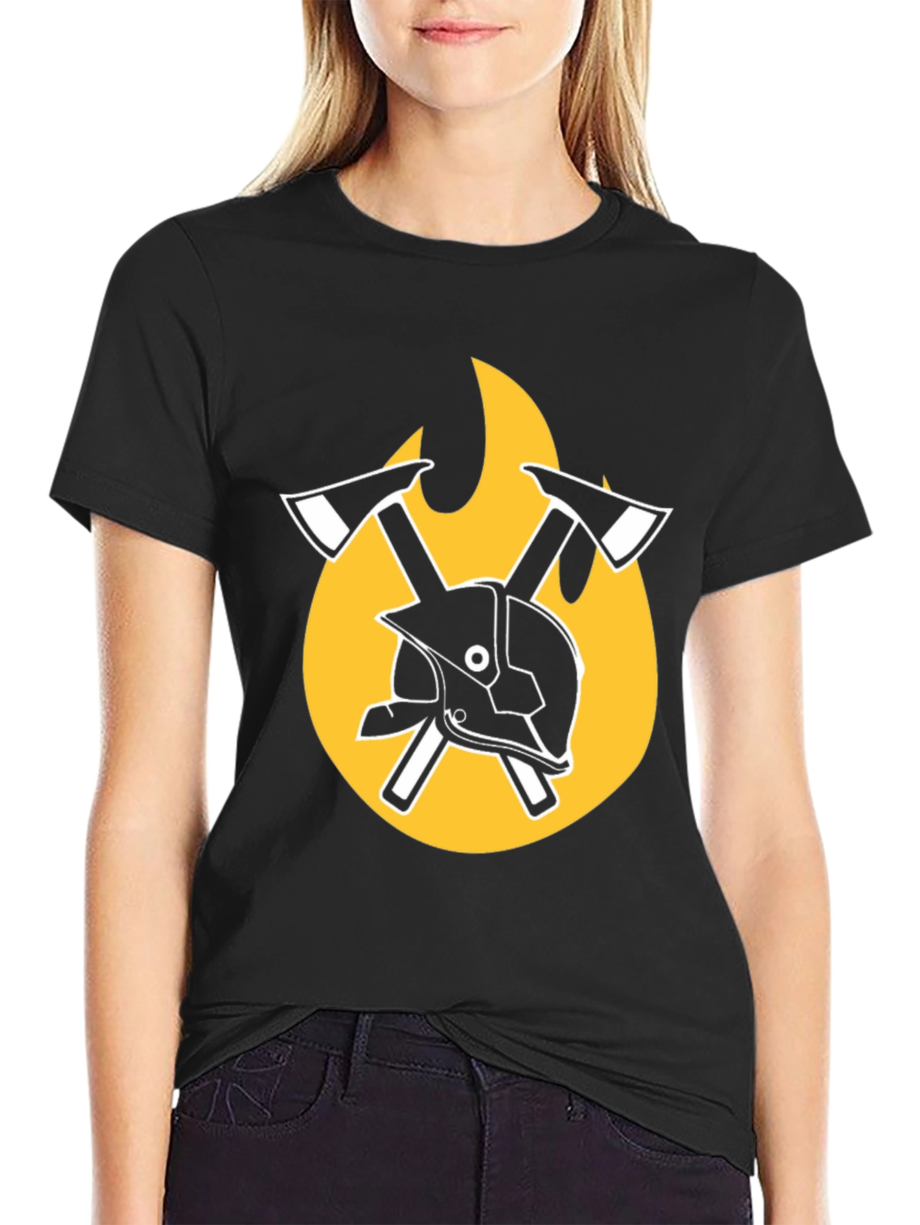 Firefighter Axe & Helmet Graphic Tee - Black