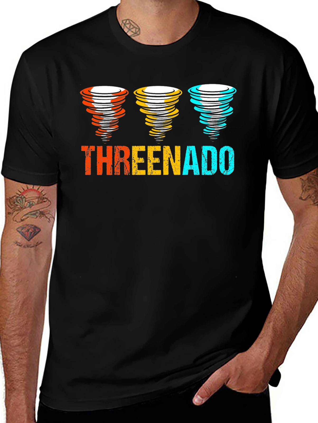Threenado Graphic T-Shirt - Black Cotton Tee
