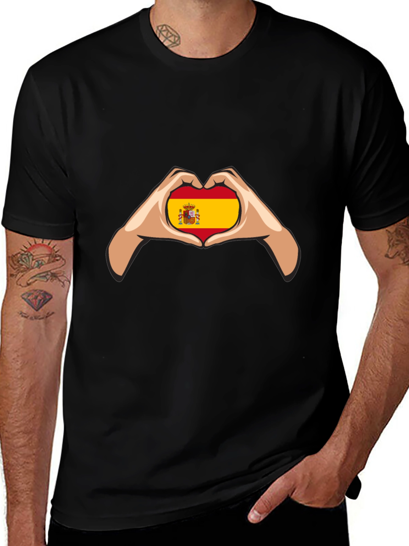 Spain Flag Heart Hands Graphic Tee