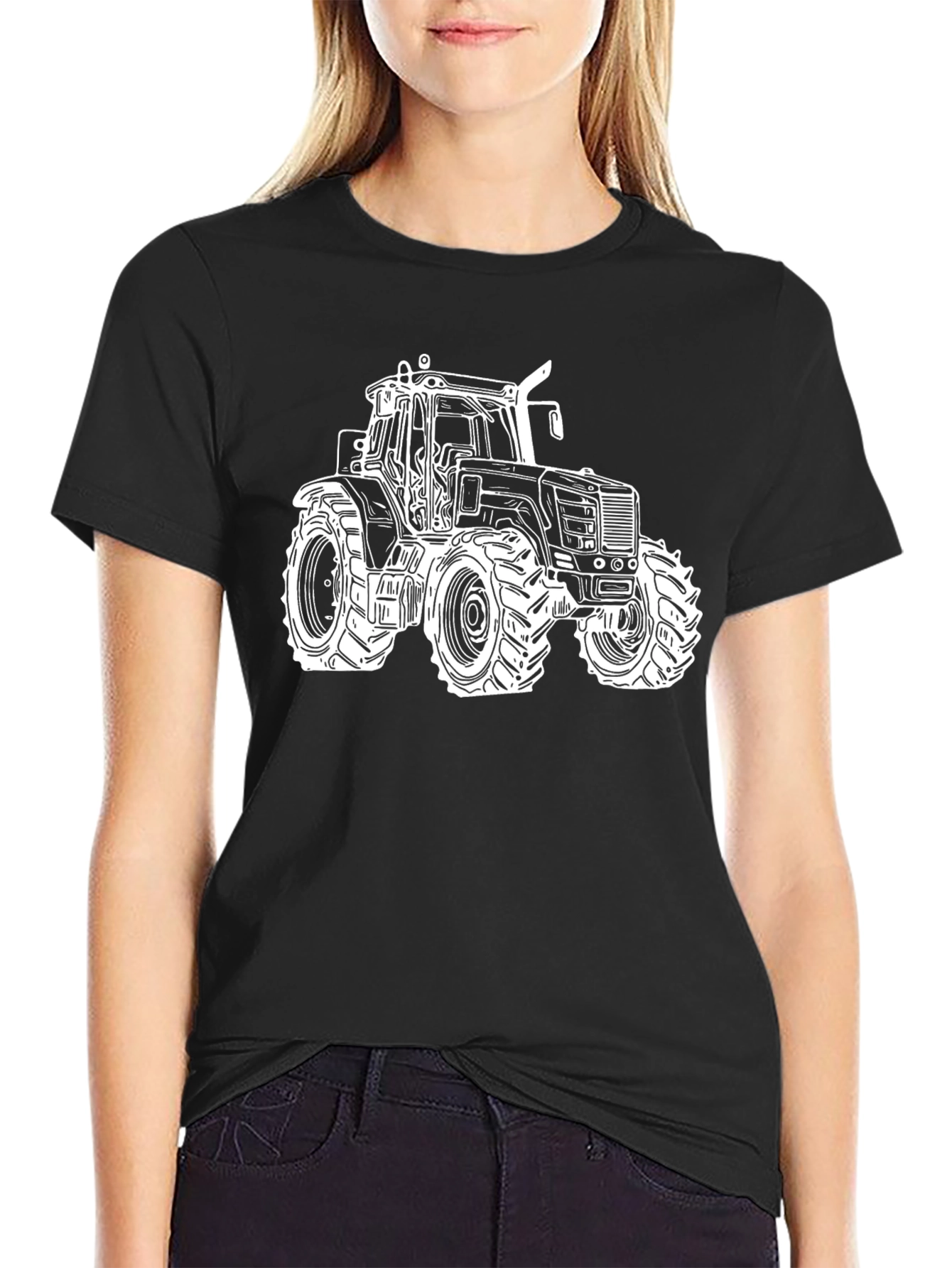 Tractor Graphic Tee - Black Cotton Blend T-Shirt