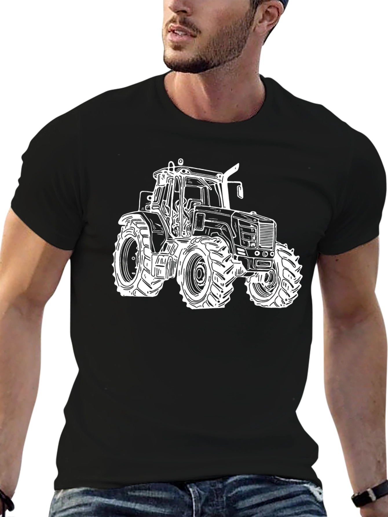 Tractor Graphic Tee - Black Cotton Blend T-Shirt