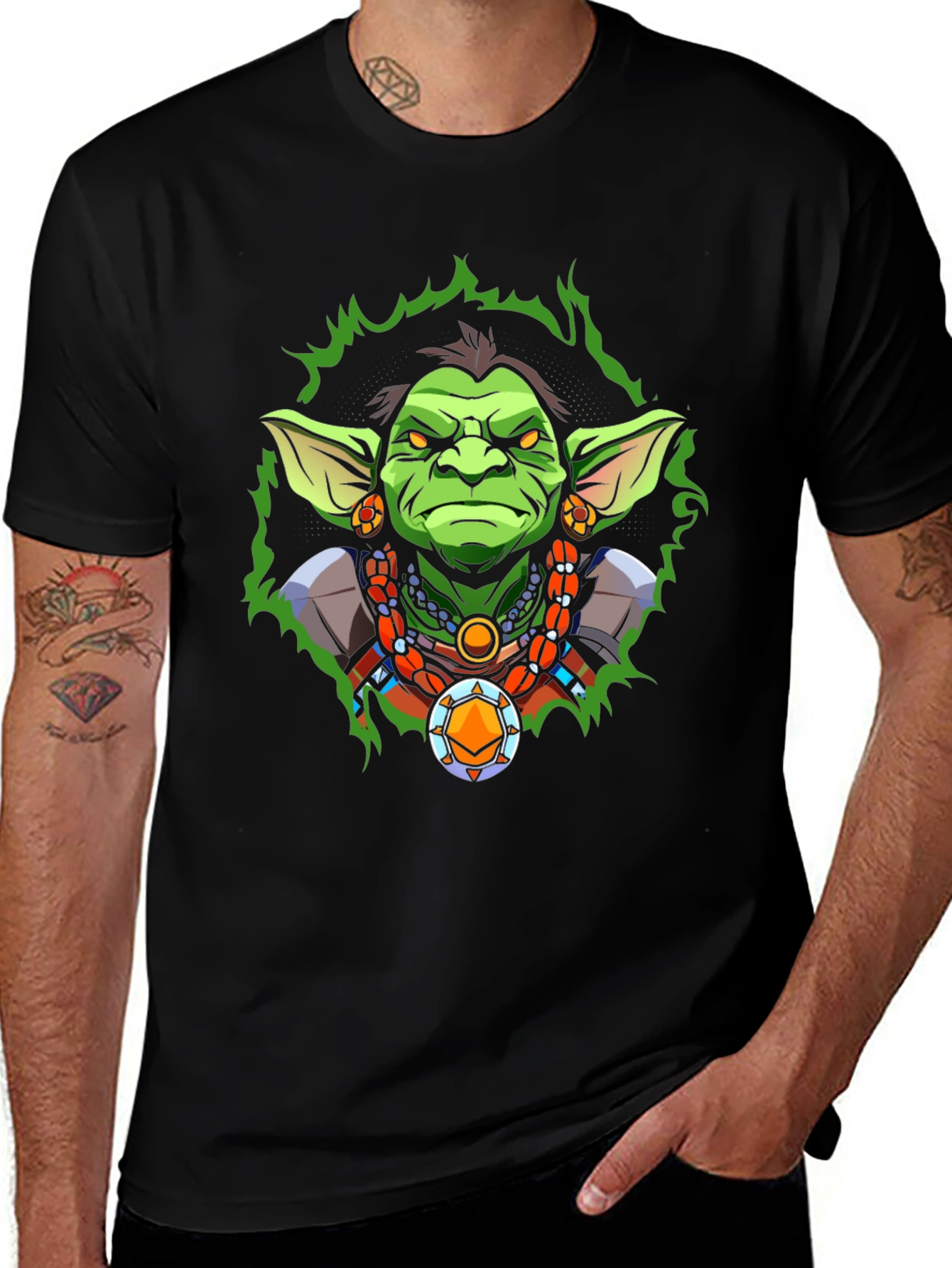 Fantasy Cartoon Character Graphic Tee - Black
