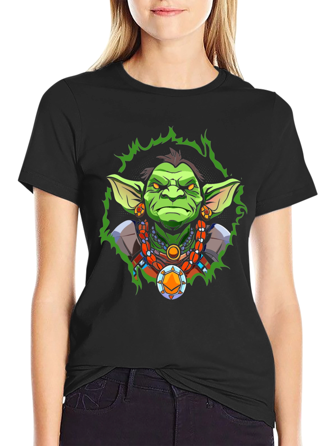 Fantasy Cartoon Character Graphic Tee - Black