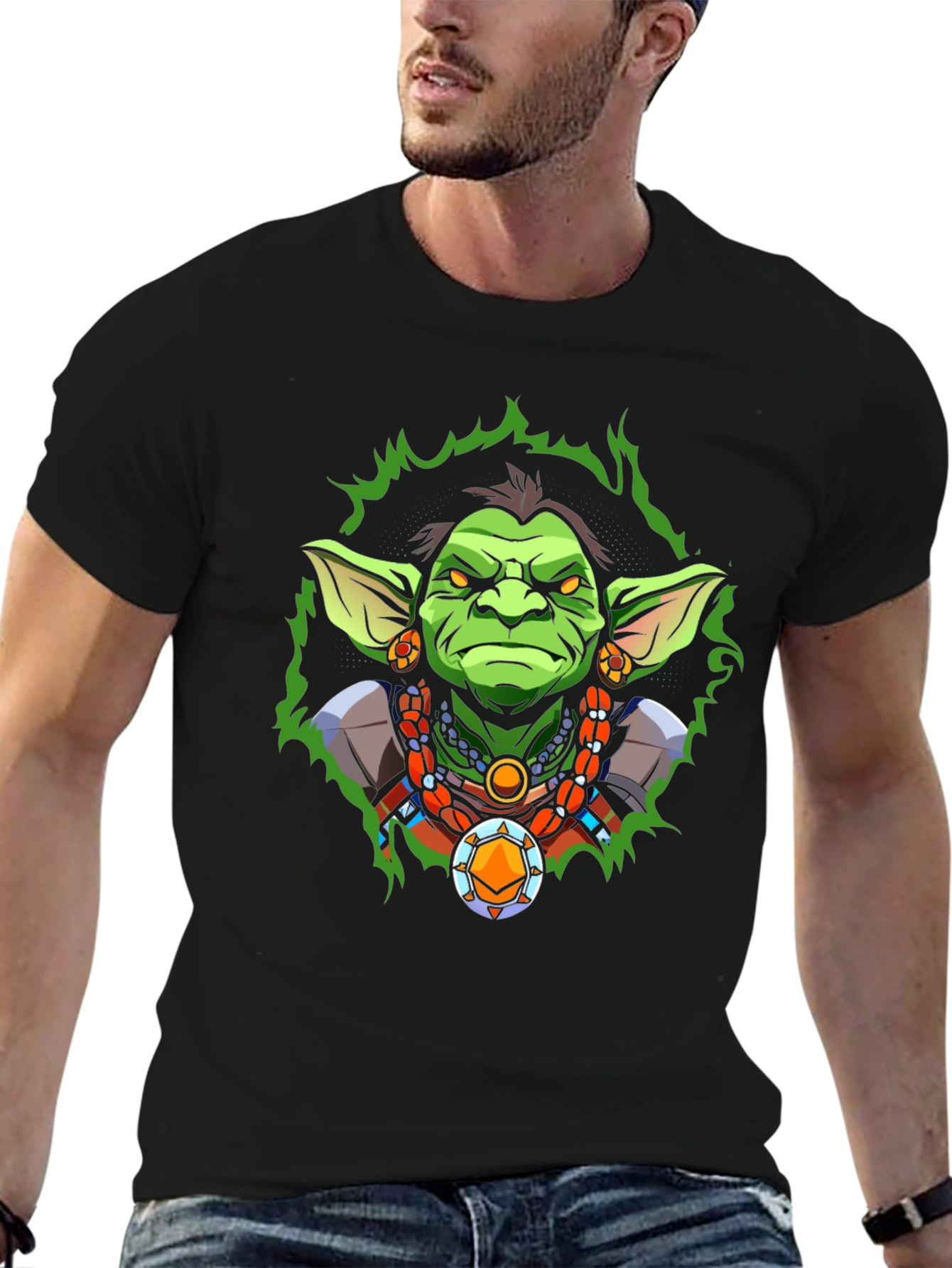 Fantasy Cartoon Character Graphic Tee - Black