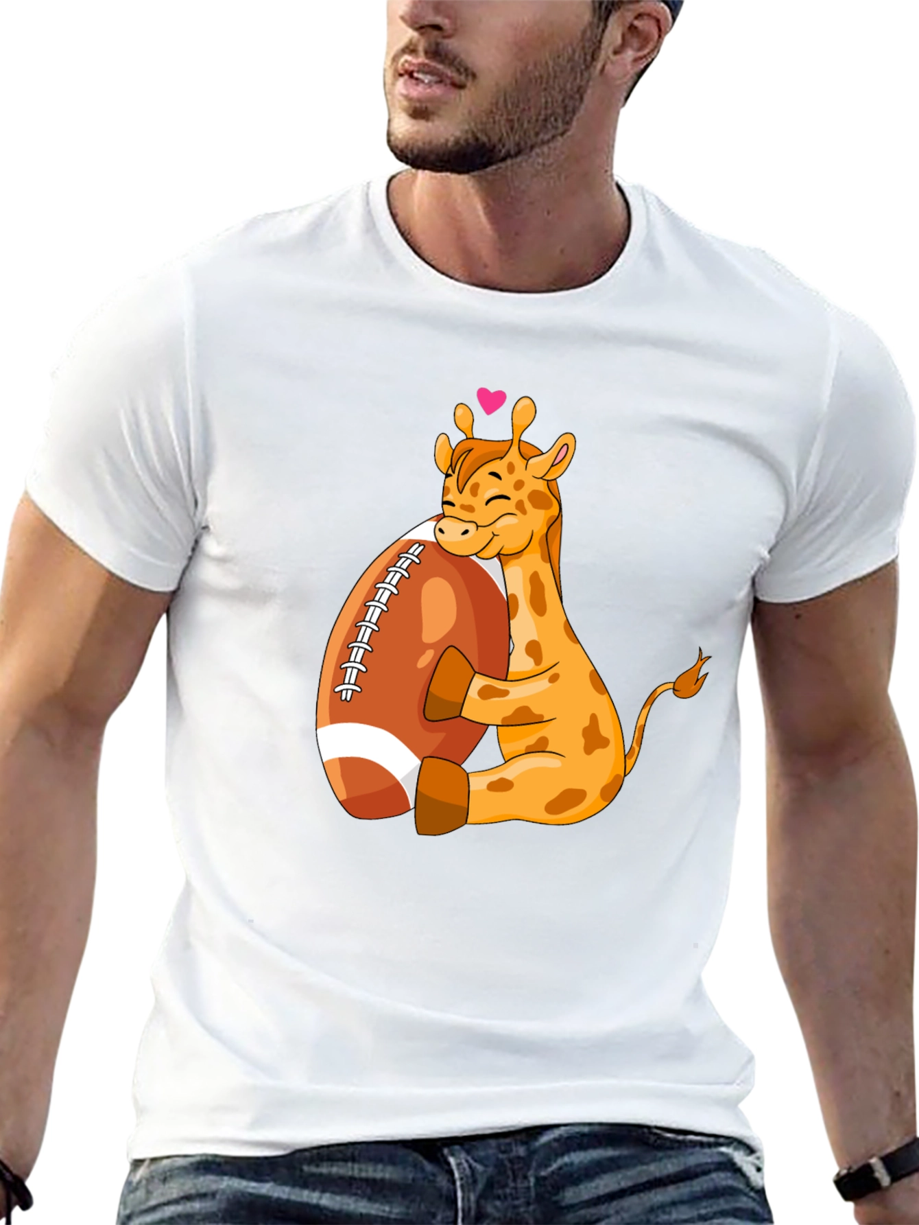 Giraffe Hugging Football T-Shirt