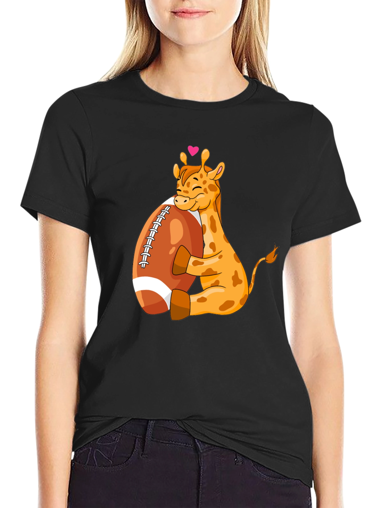 Giraffe Hugging Football T-Shirt