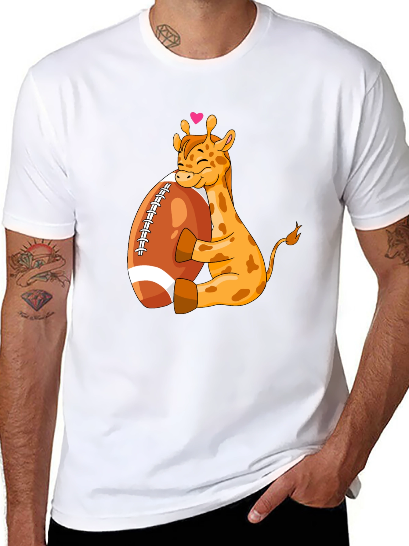 Giraffe Hugging Football T-Shirt