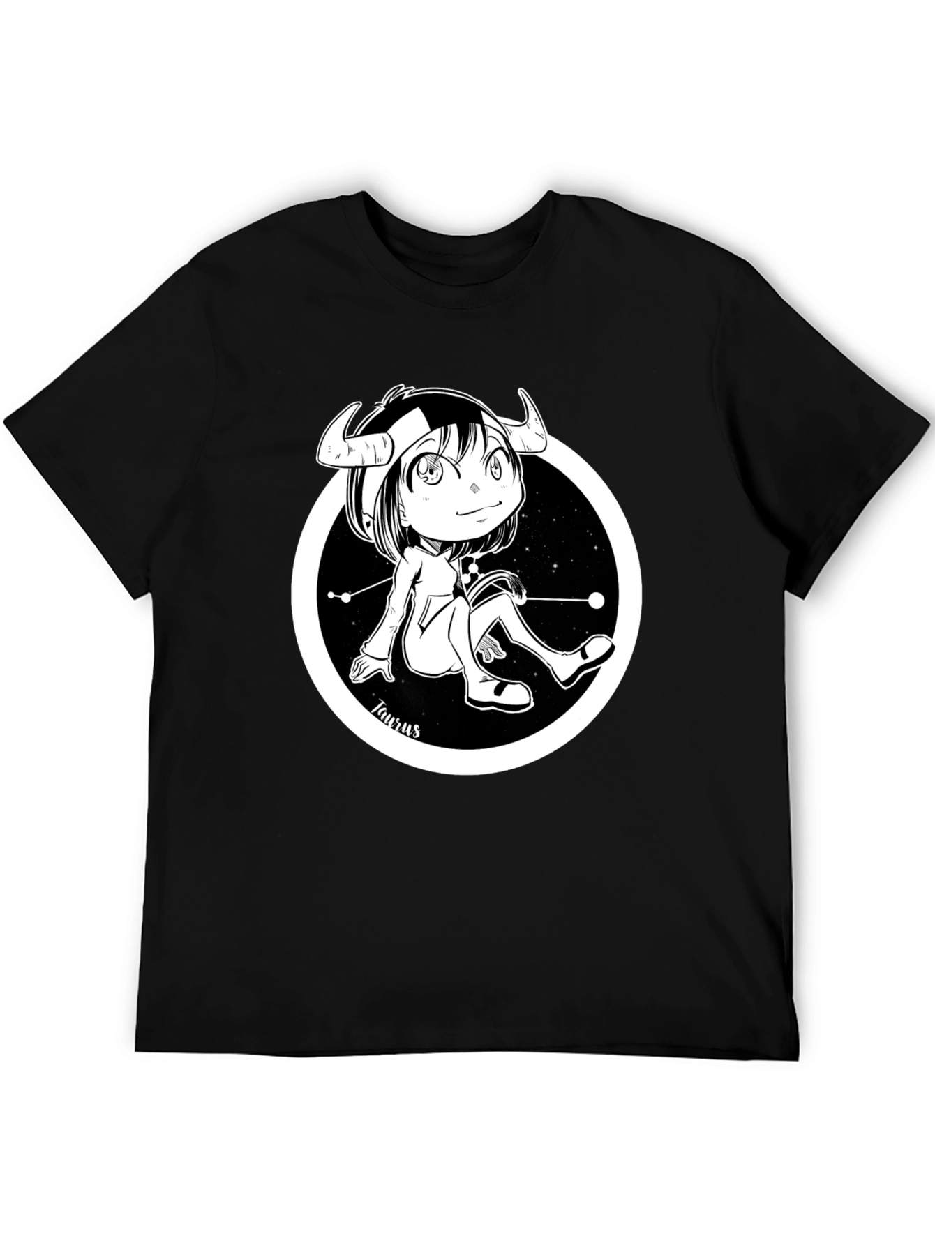 Taurus Zodiac Cartoon Black T-Shirt