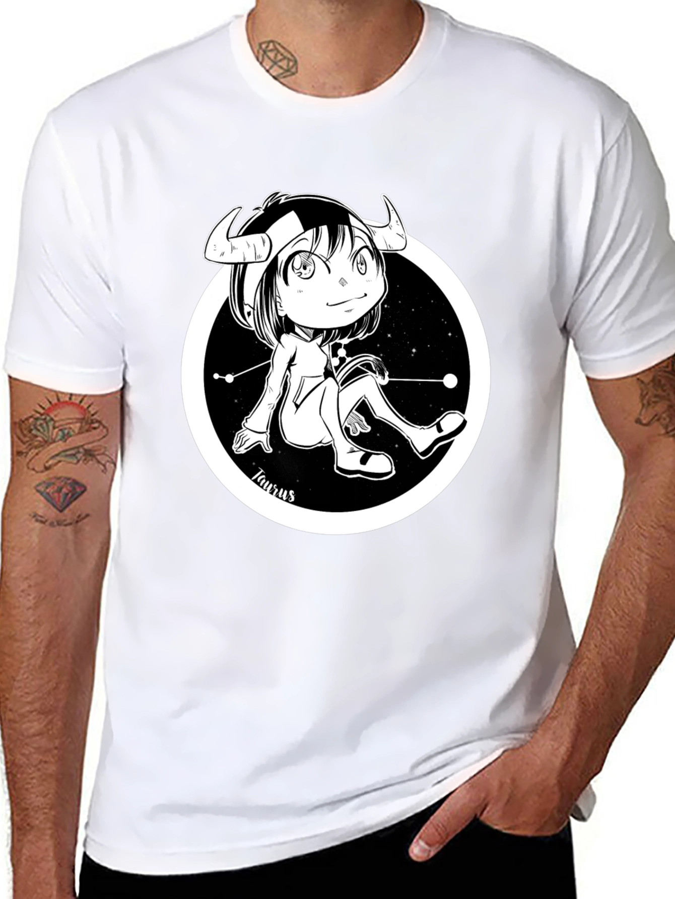 Taurus Zodiac Cartoon Black T-Shirt
