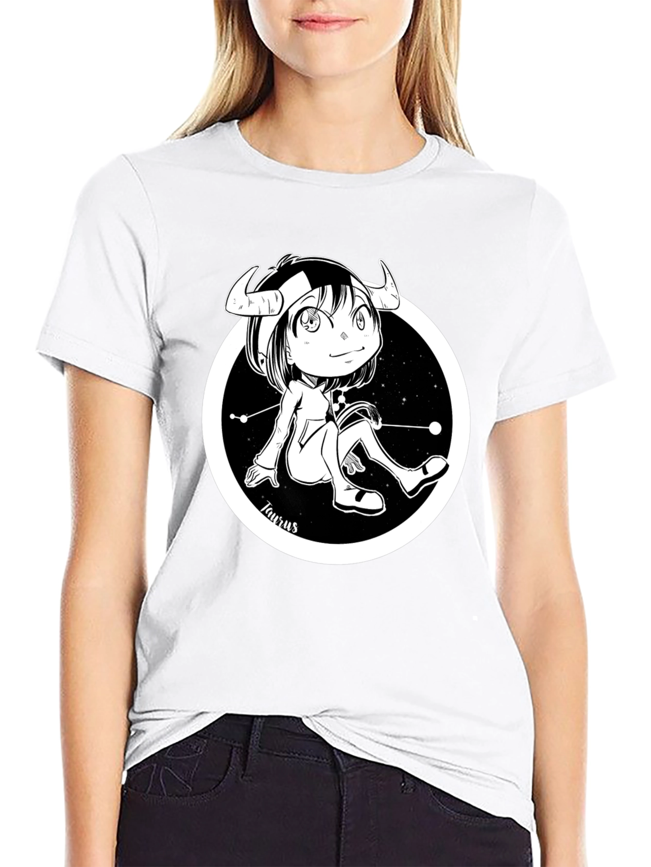 Taurus Zodiac Cartoon Black T-Shirt