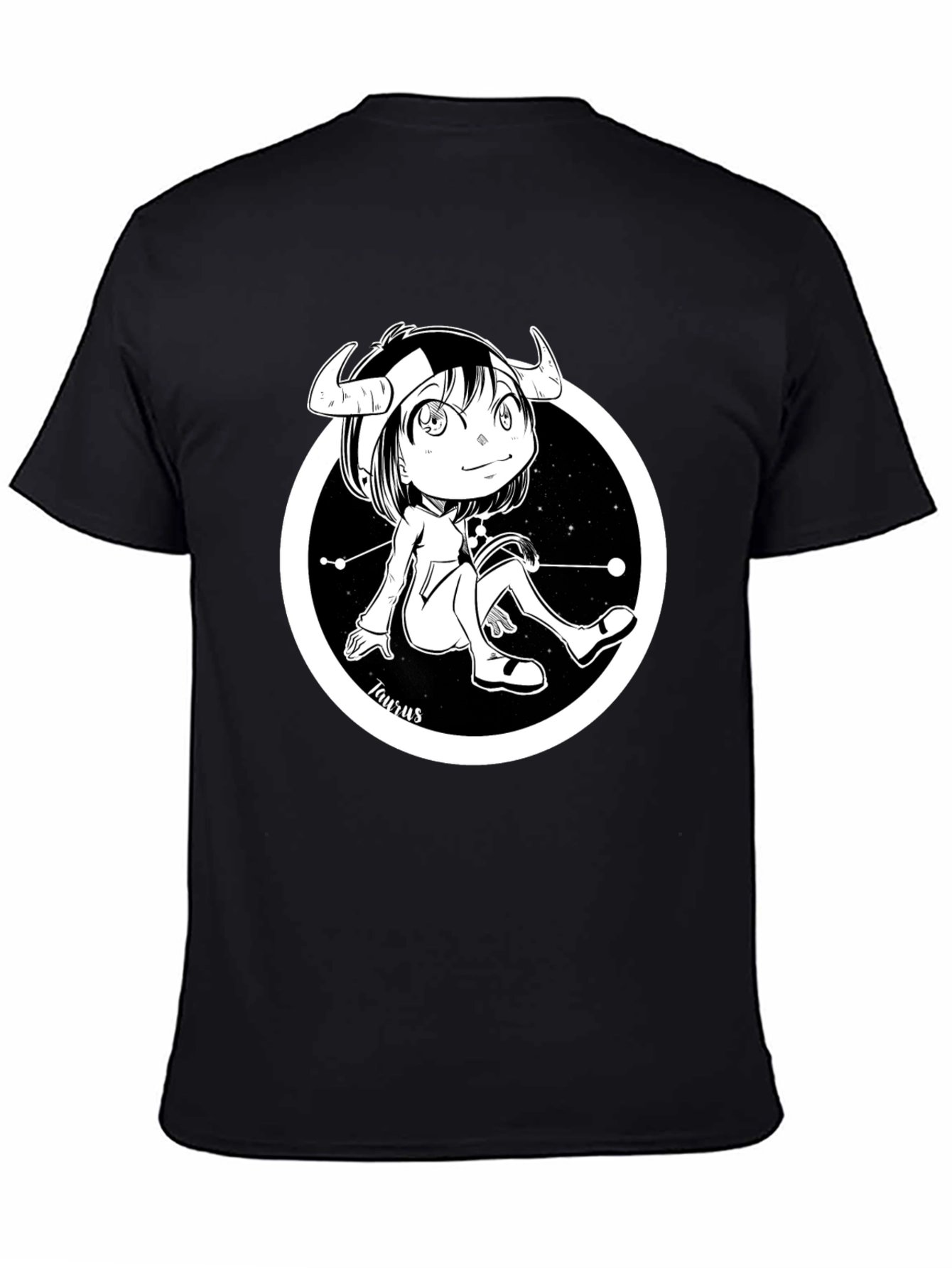 Taurus Zodiac Cartoon Black T-Shirt