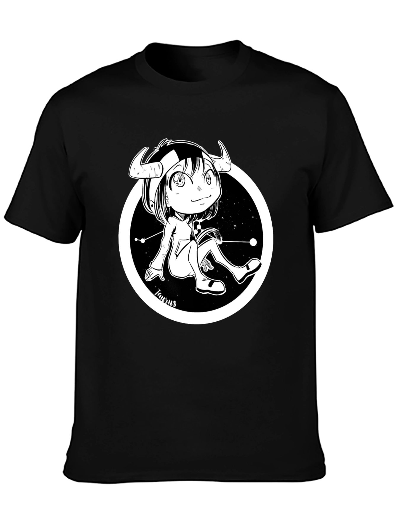 Taurus Zodiac Cartoon Black T-Shirt