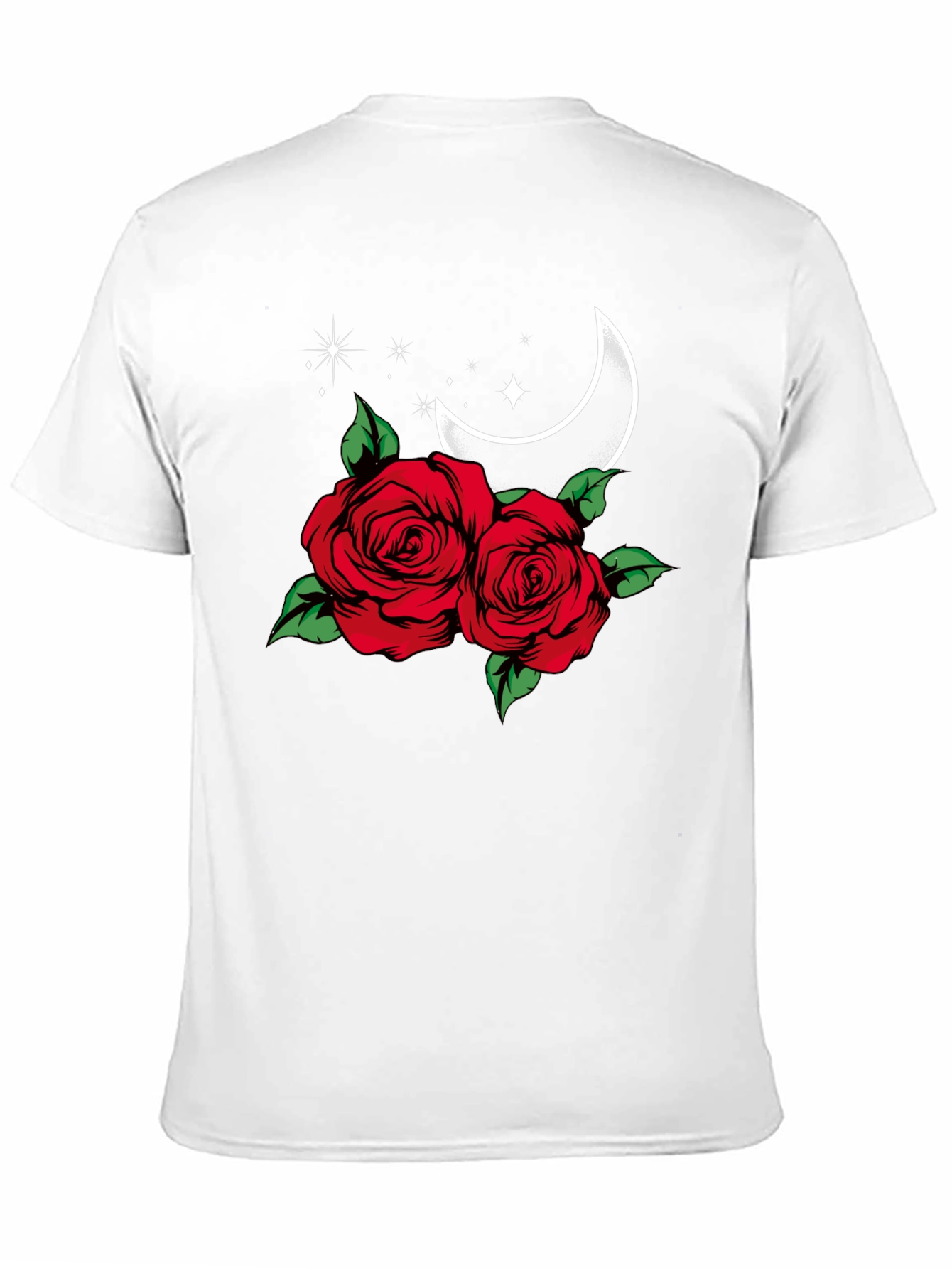 Roses & Moon Graphic Tee - Stylish Black T-Shirt