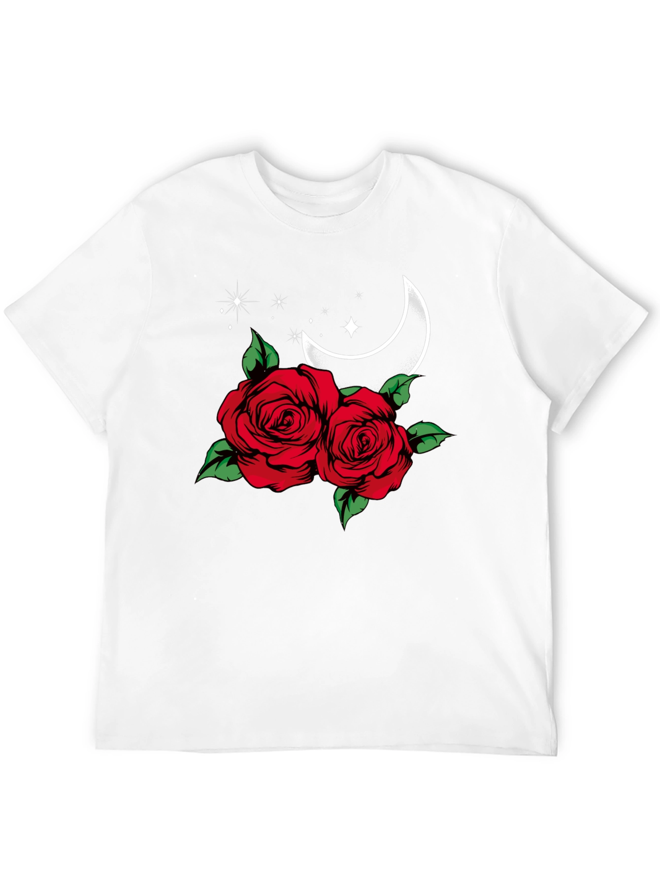 Roses & Moon Graphic Tee - Stylish Black T-Shirt