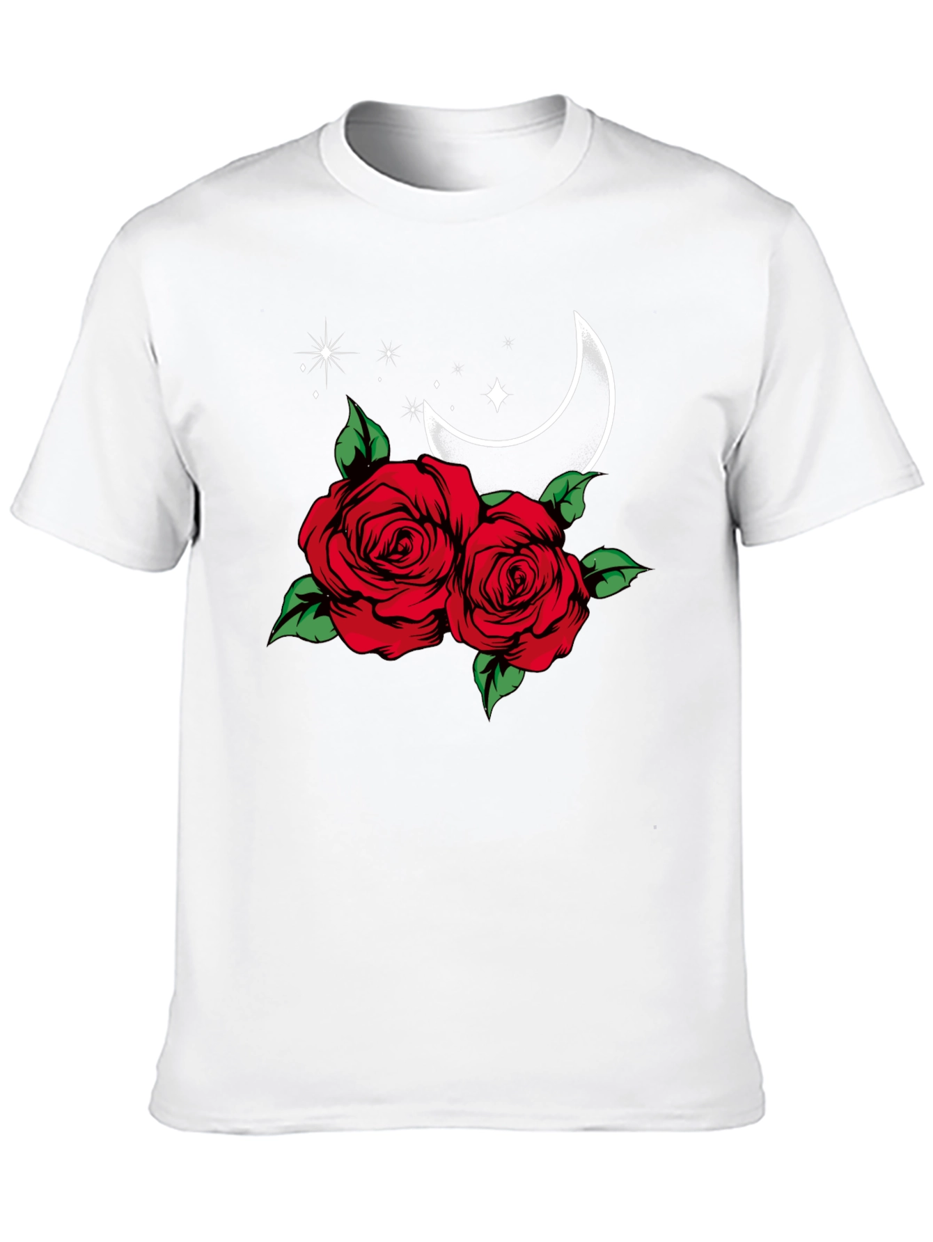Roses & Moon Graphic Tee - Stylish Black T-Shirt