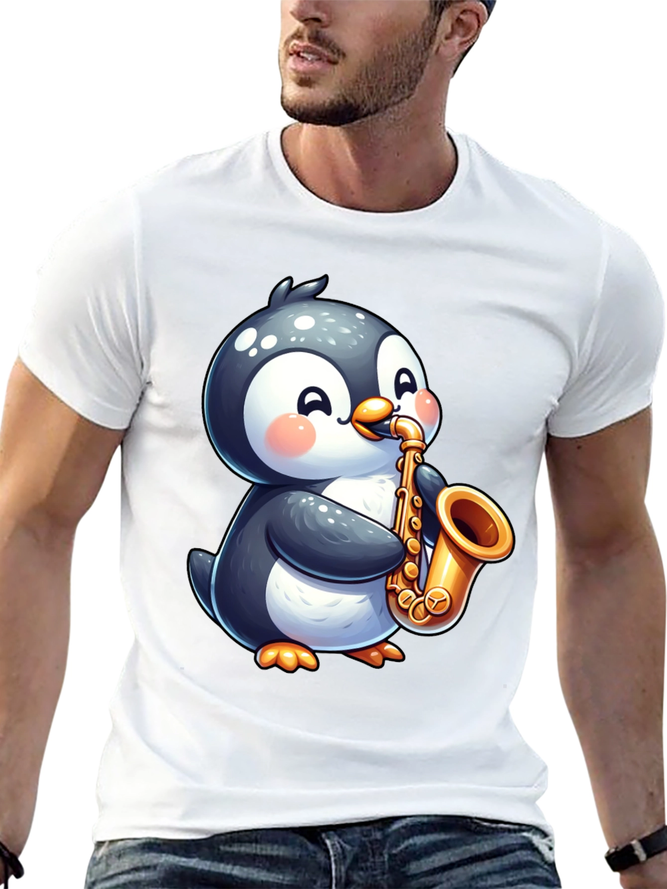 Penguin Saxophone Black T-Shirt - Musician Style