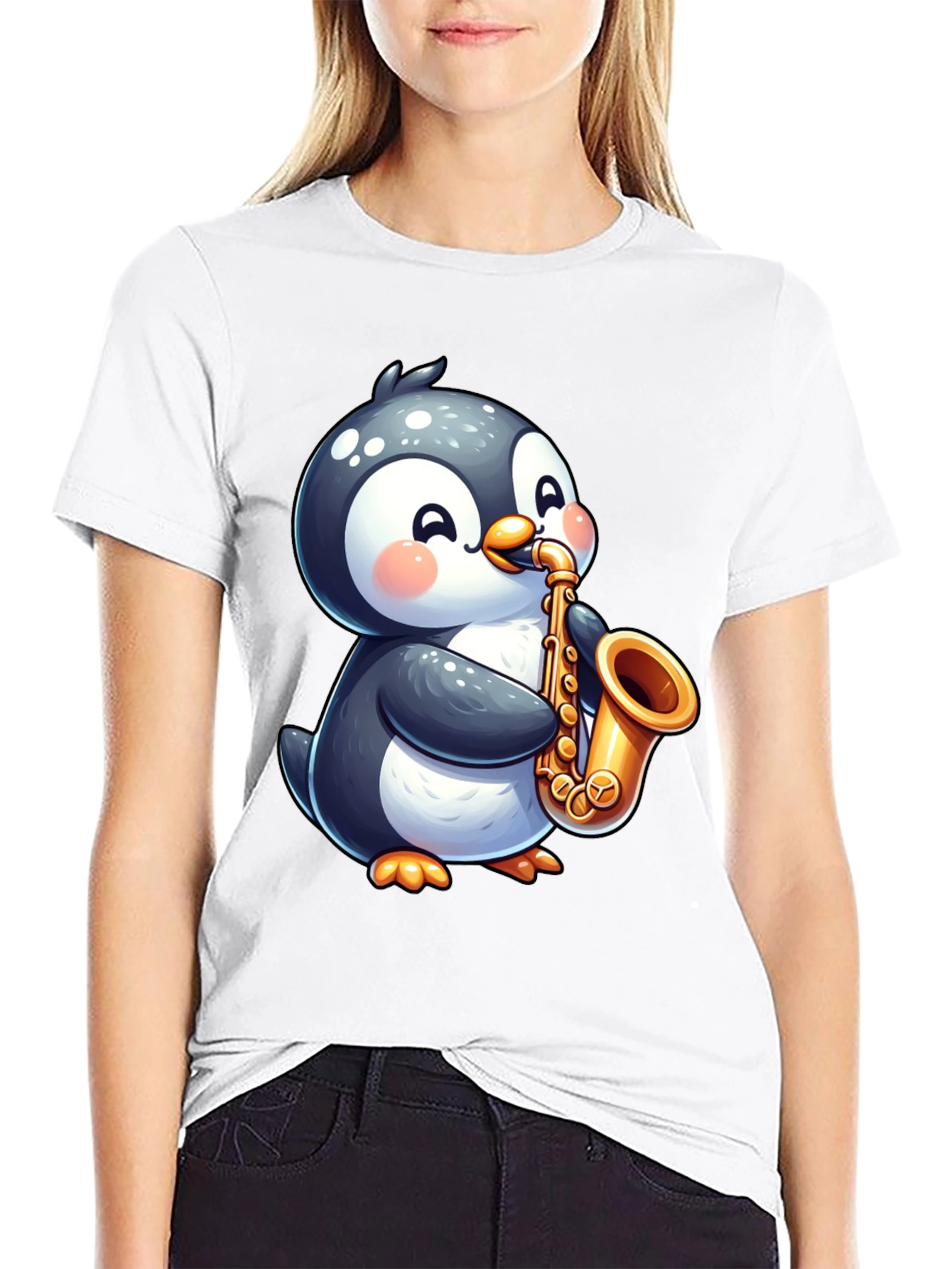 Penguin Saxophone Black T-Shirt - Musician Style