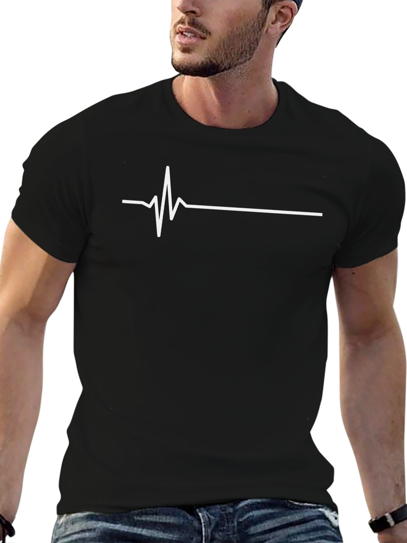 Heartbeat Line Graphic Tee - Black T-Shirt