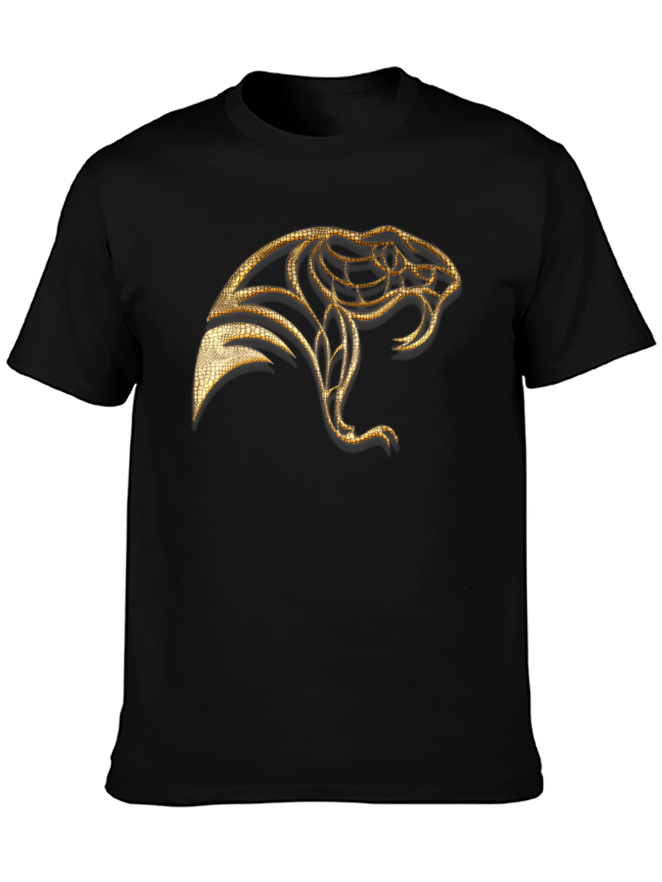 Mens Black T-Shirt with Golden Snake Design
