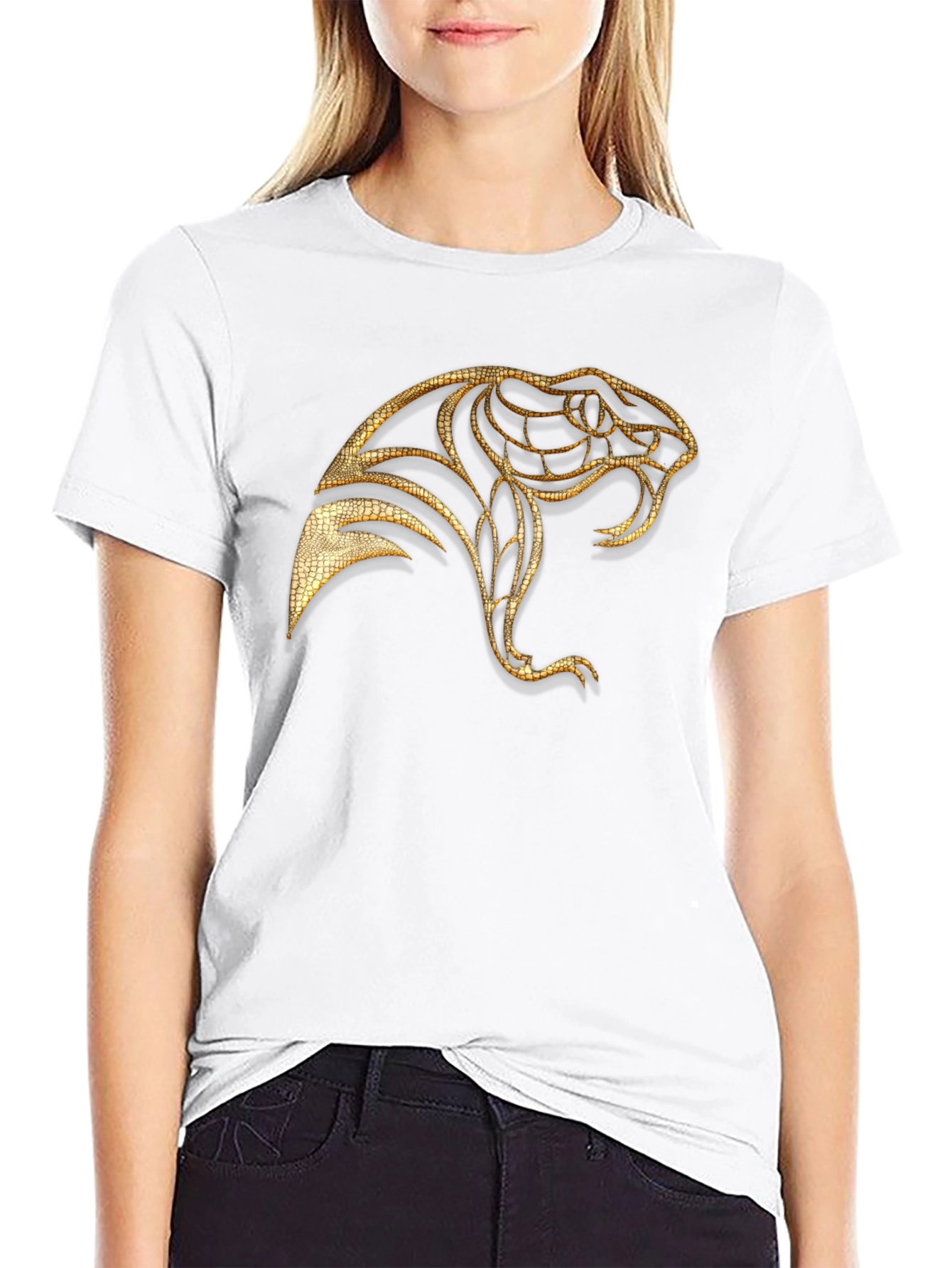 Mens Black T-Shirt with Golden Snake Design