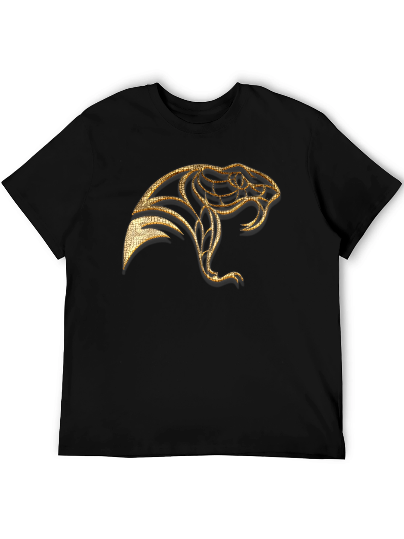 Mens Black T-Shirt with Golden Snake Design
