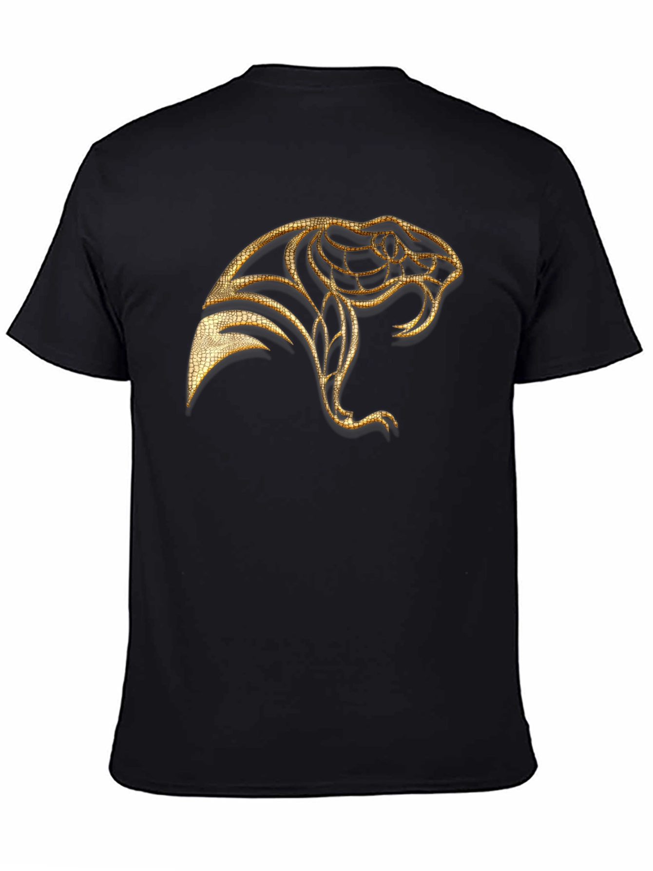 Mens Black T-Shirt with Golden Snake Design