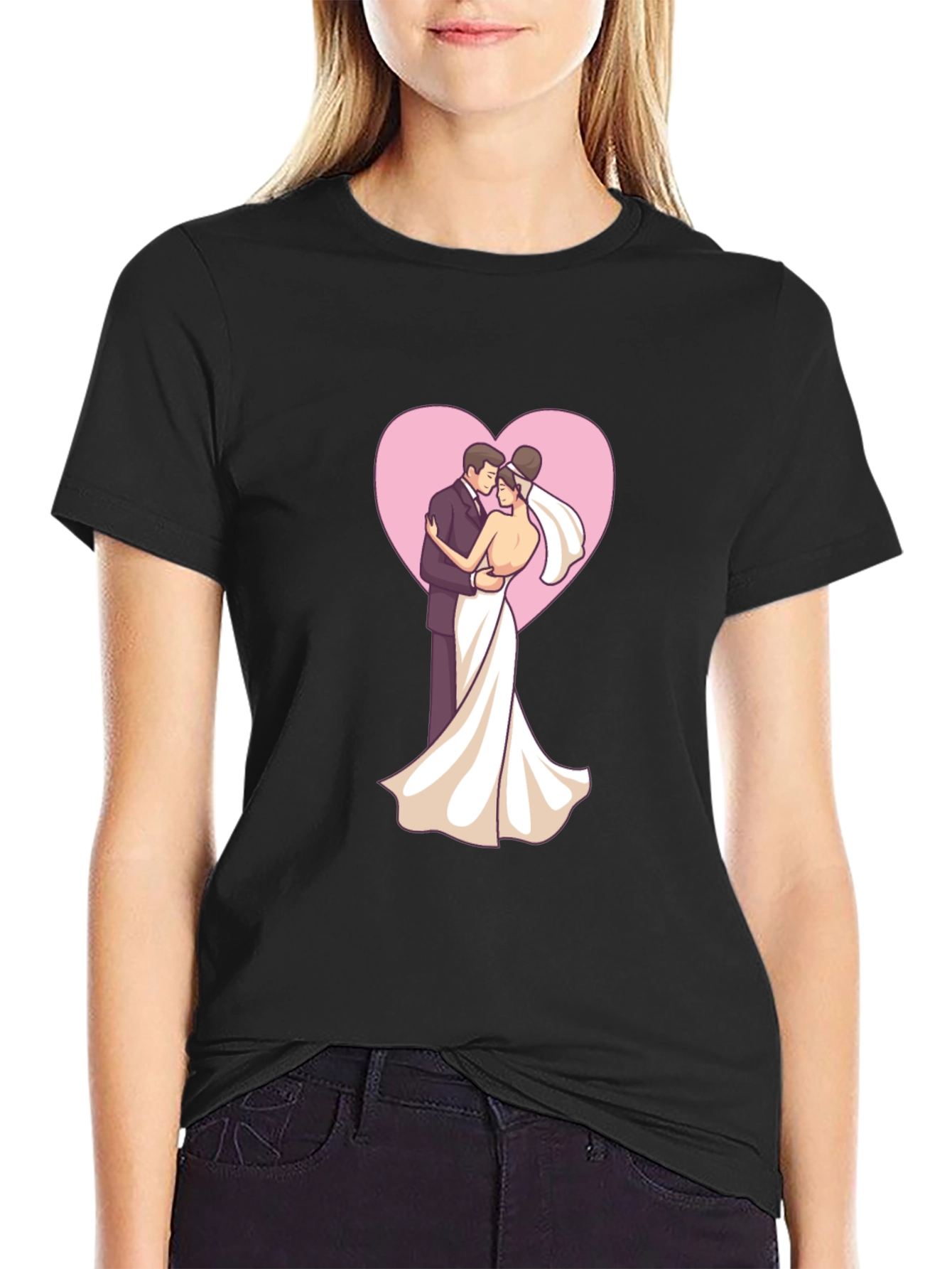 Bride & Groom Heart Tee - Black