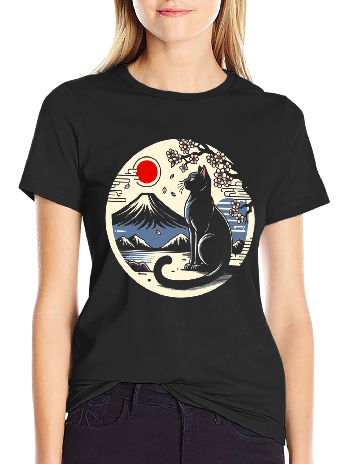 Black Cat Japanese Art T-Shirt